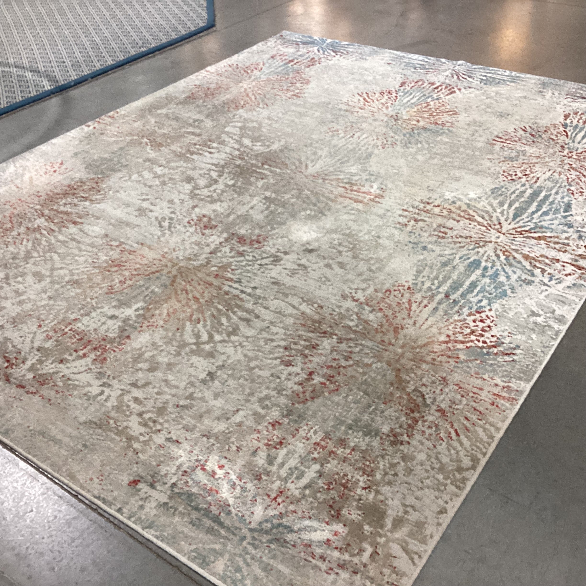 Aurora Collection Vento Grey Blue Rust Viscose & Polyester Rug 7'10"x 10'