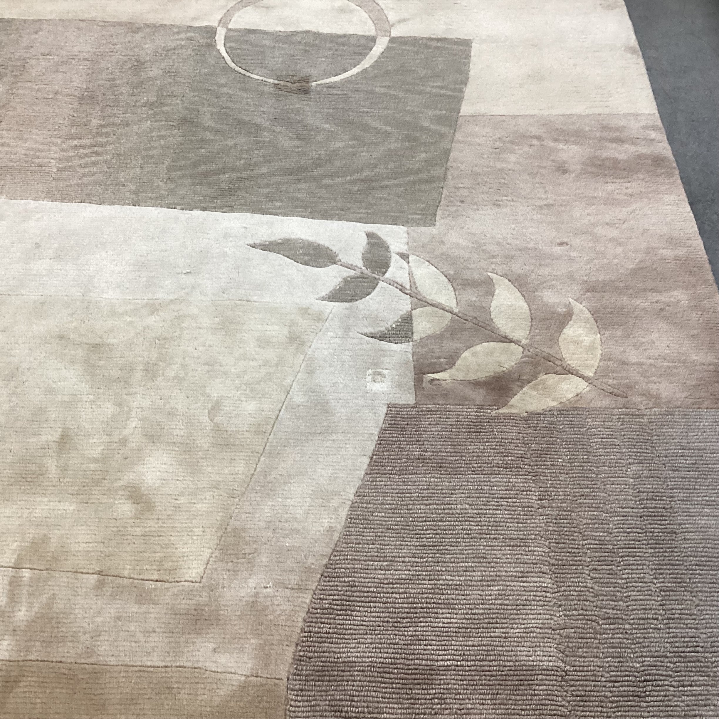 Cream Beige Tan Taupe Modern with Leaf Design Hand Woven Wool Rug 10’ x 15’4”