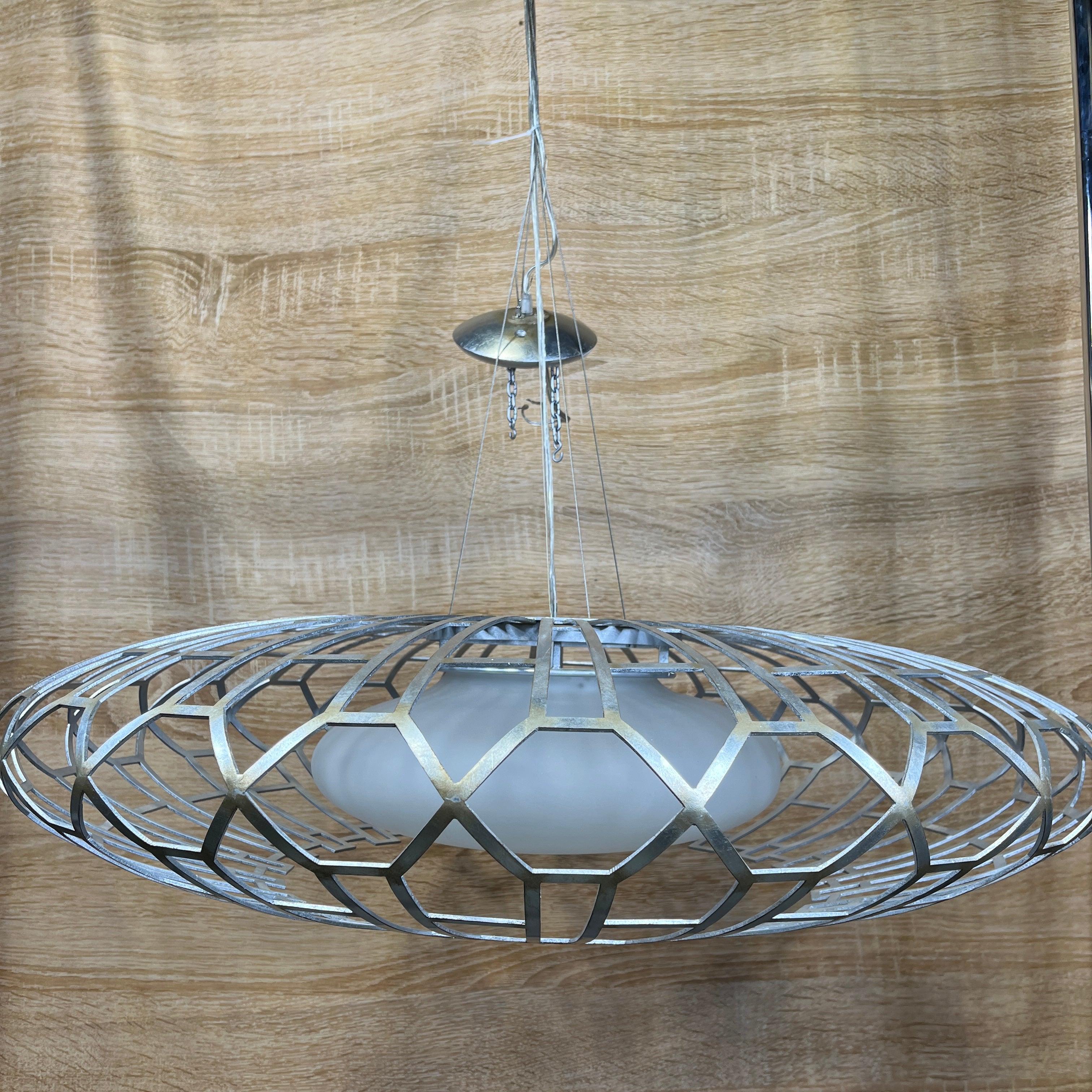 Fine Art Handcrafted Lighting Allegretto 3-Light Silver Leaf Metal and Glass Shade Ceiling Pendant 40" Diameter x 70" - 207"