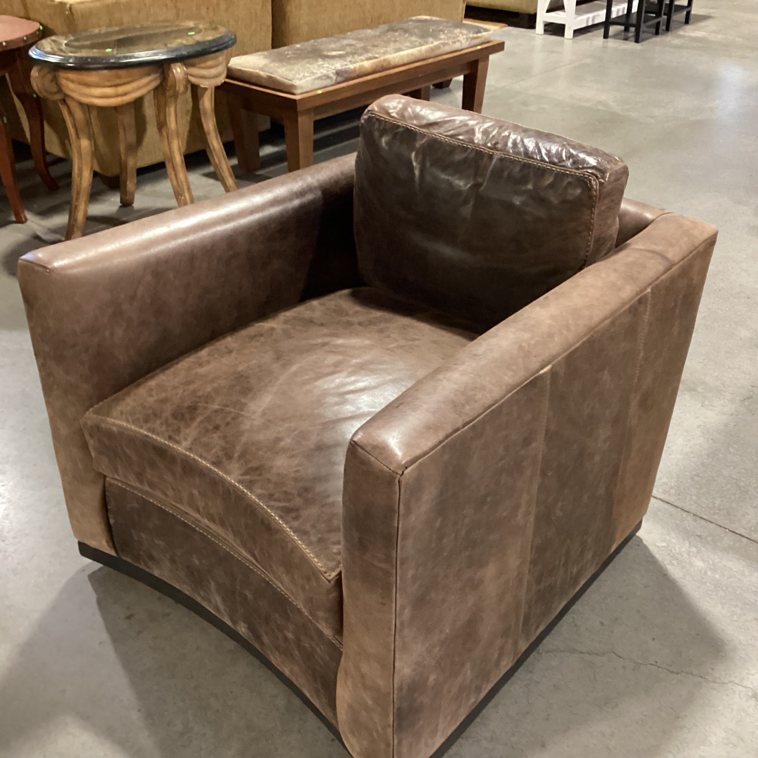 Lee Industries Distressed Leather Down Mix Track Arm Swivel Chair 34"x 39"x 28"