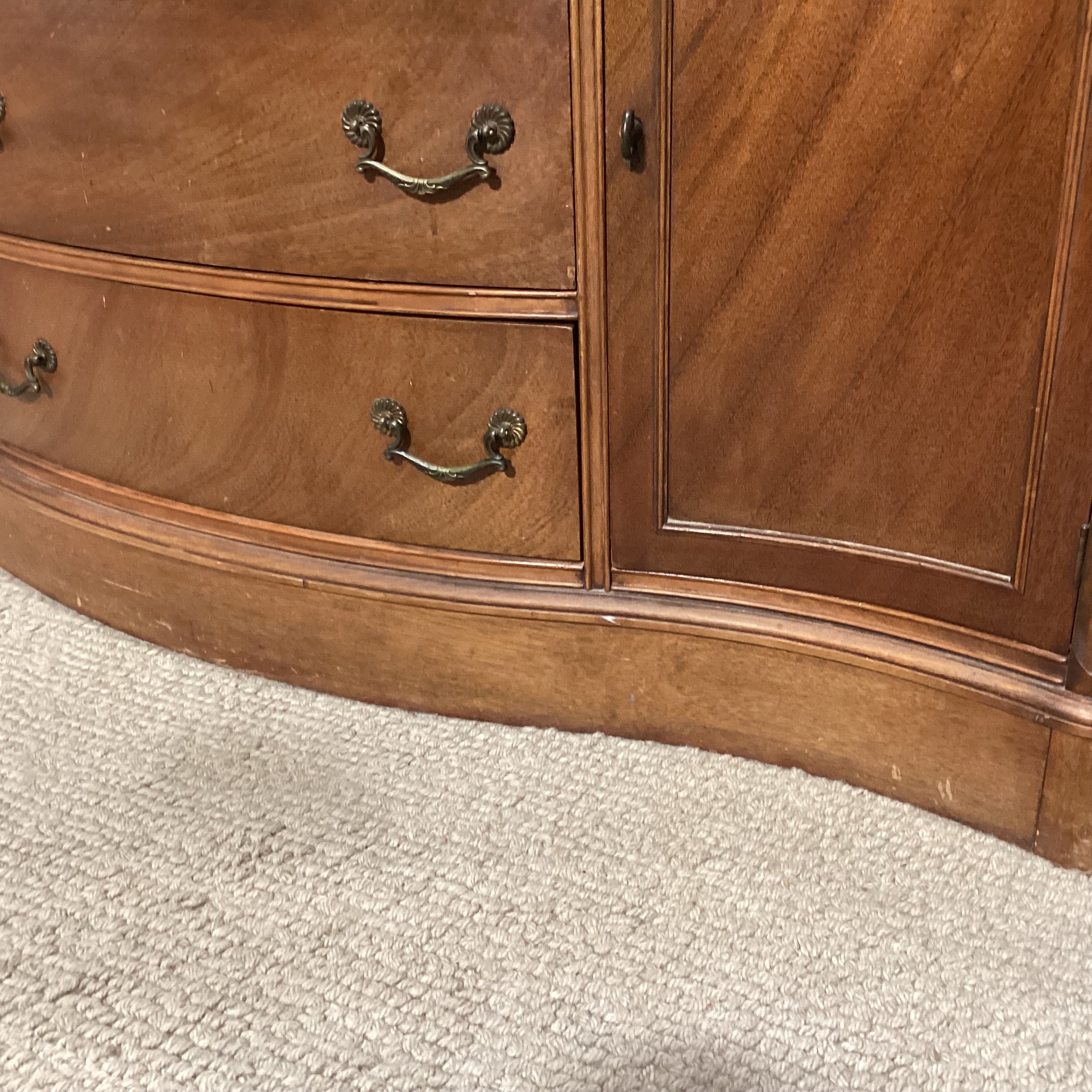 Antique Carved Wood with Molding Detail & Glass Top 2 Door 6 Drawer Sideboard 54"x 21"x 36"