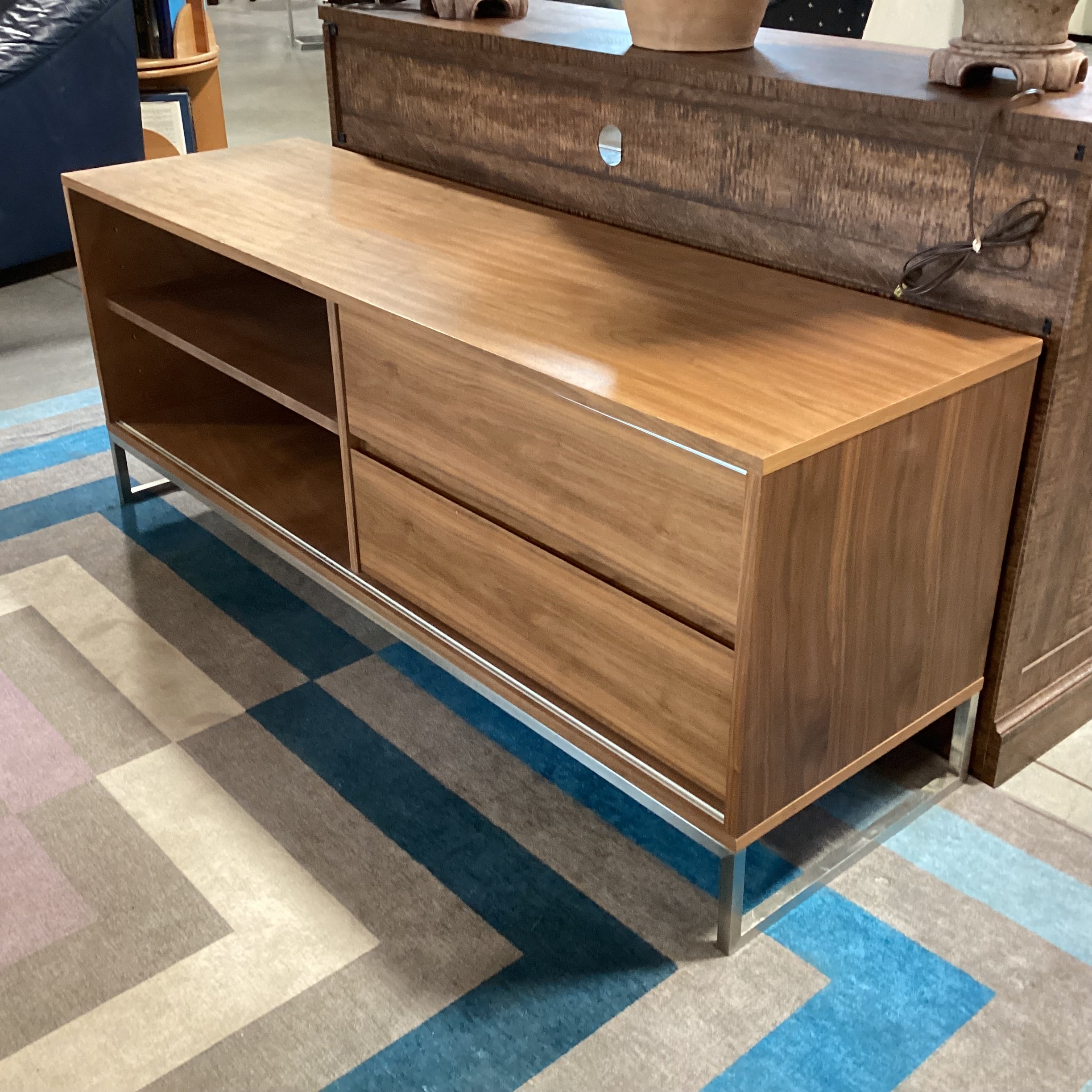 Walnut & Wood Style Laminate with Chrome Base Console 60"x 18"x 24"