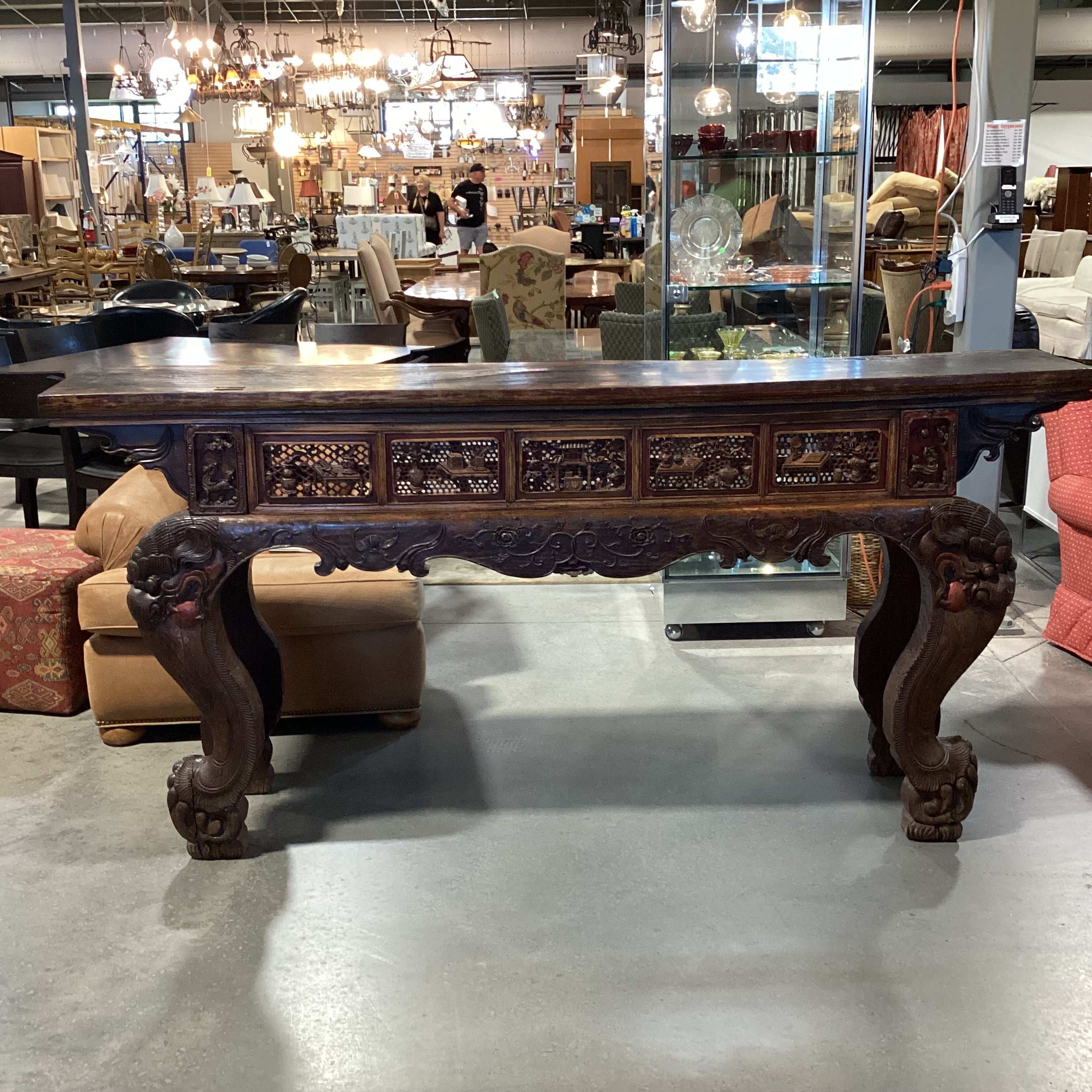 Antique Asian Ornate Carved Alter Console Sofa Table 86.5"x 15"x 42"