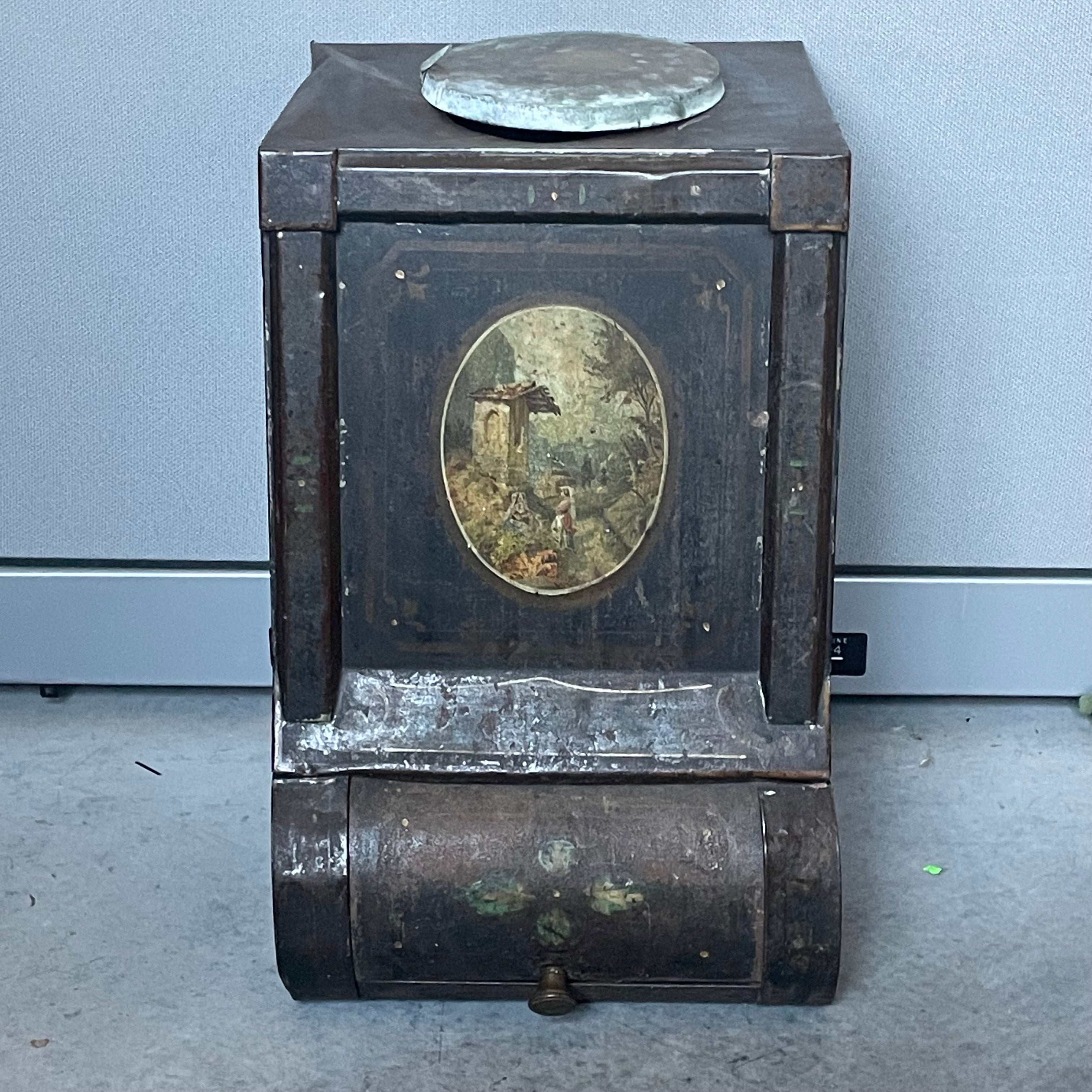 Antique General Store Metal Handpainted Toleware Formosa Tea Dispenser, 12.25"x 15"x 19.5"