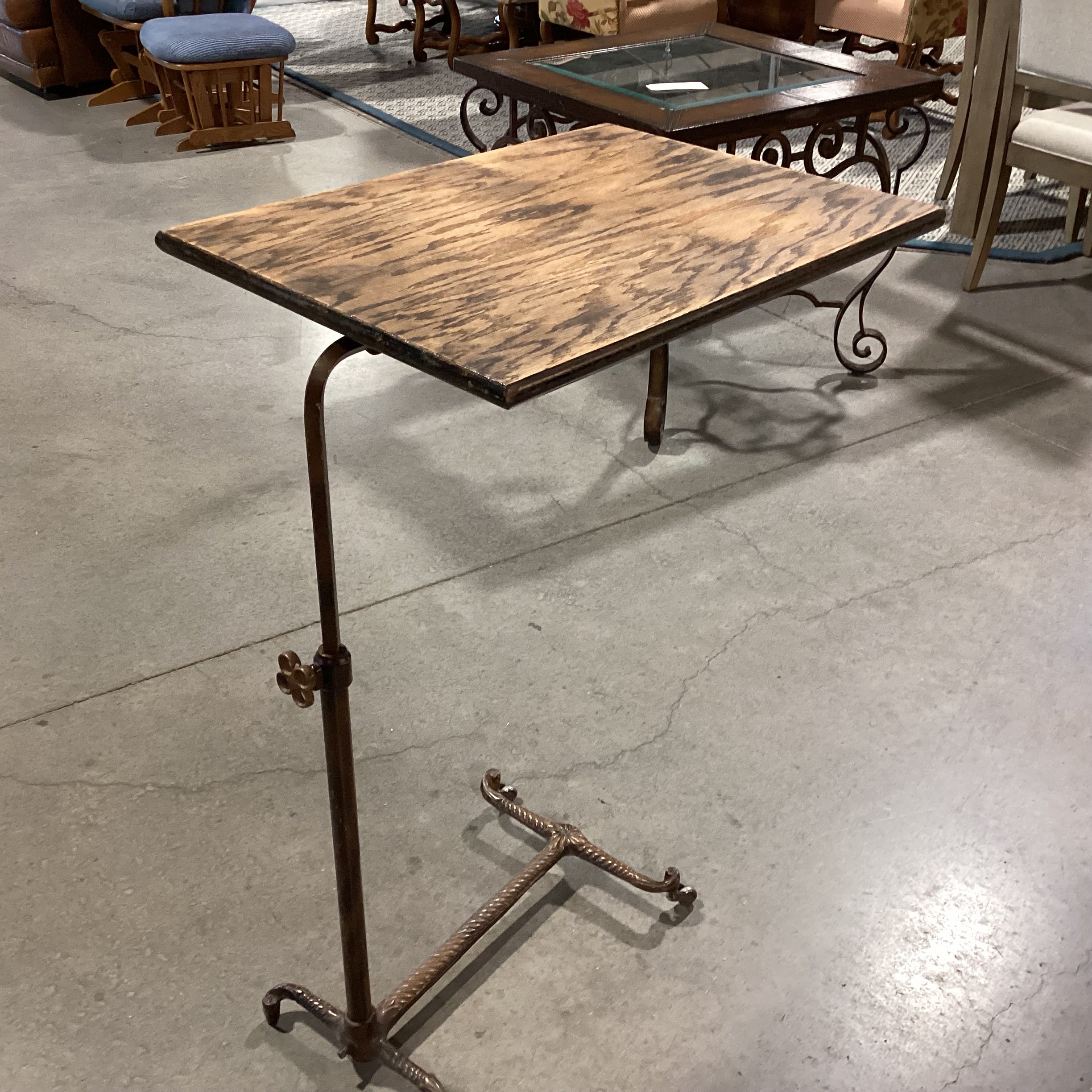 Vintage Antique Ornate Iron Adjustable Height Tray Style Accent Table 26"x 18"x 27" to 36"