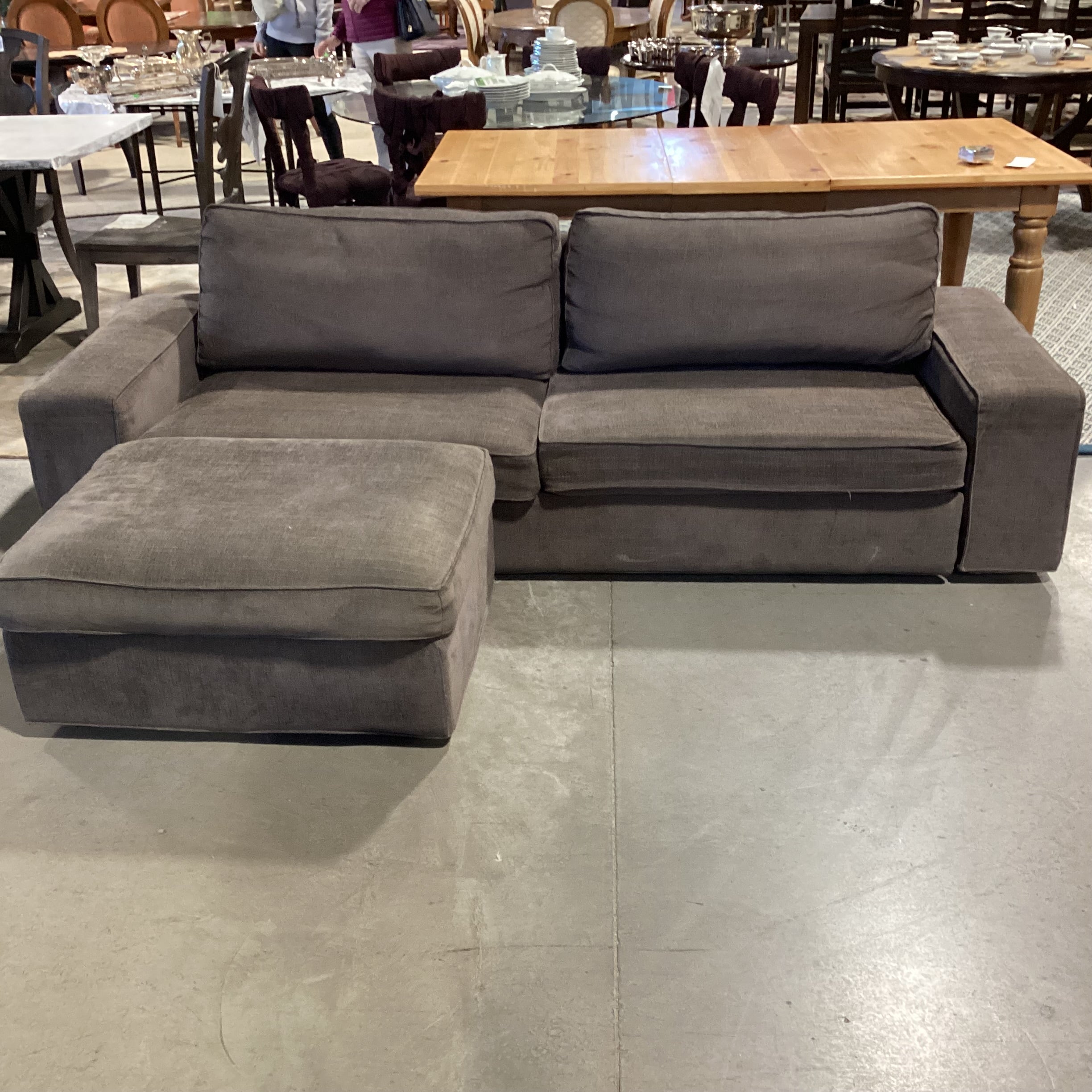 Grey Woven with Ottoman Sofa 96"x 36"x 26"