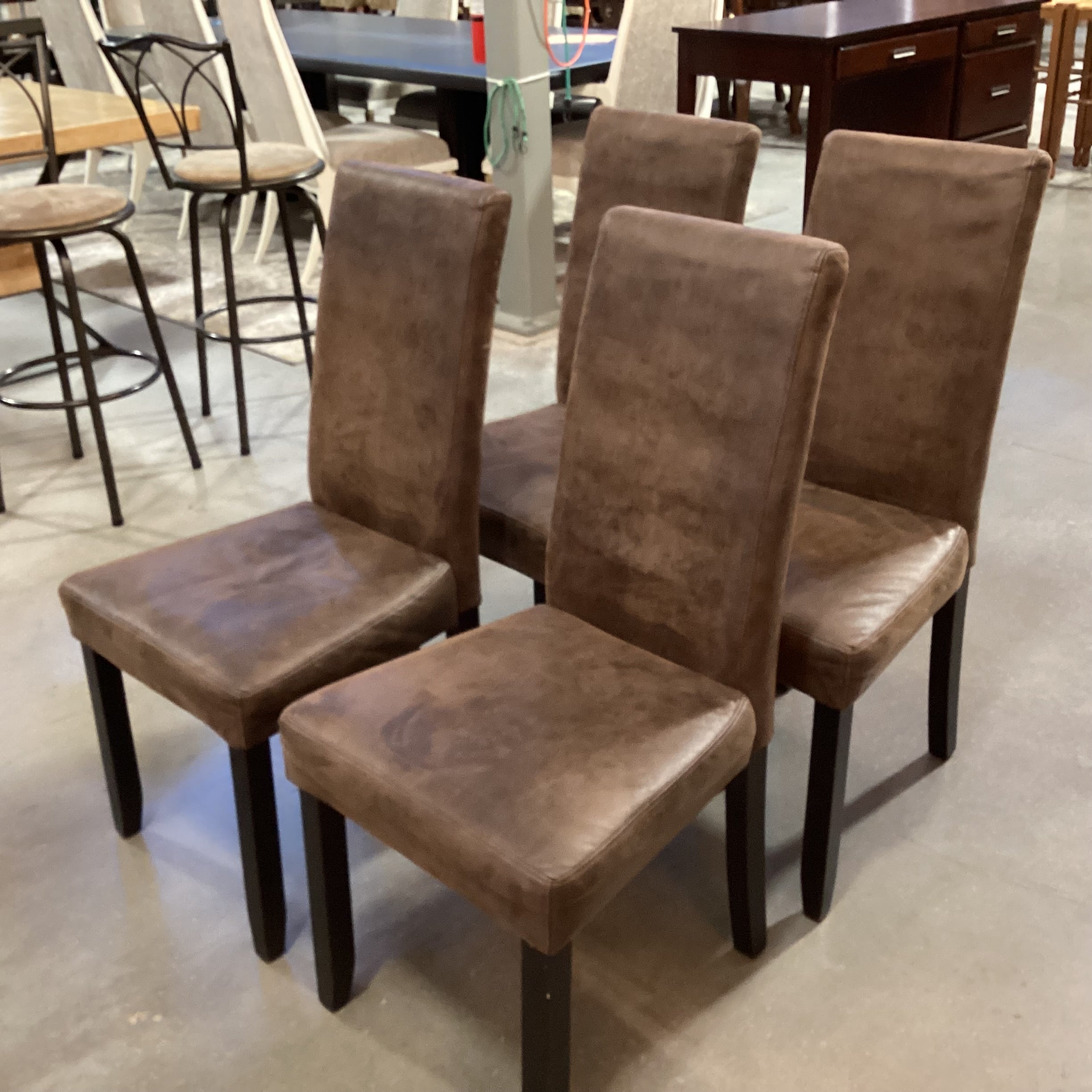 SET of 4 Faux Micro Suede & Dark Wood Dining Chairs 20"x 22"x 40"