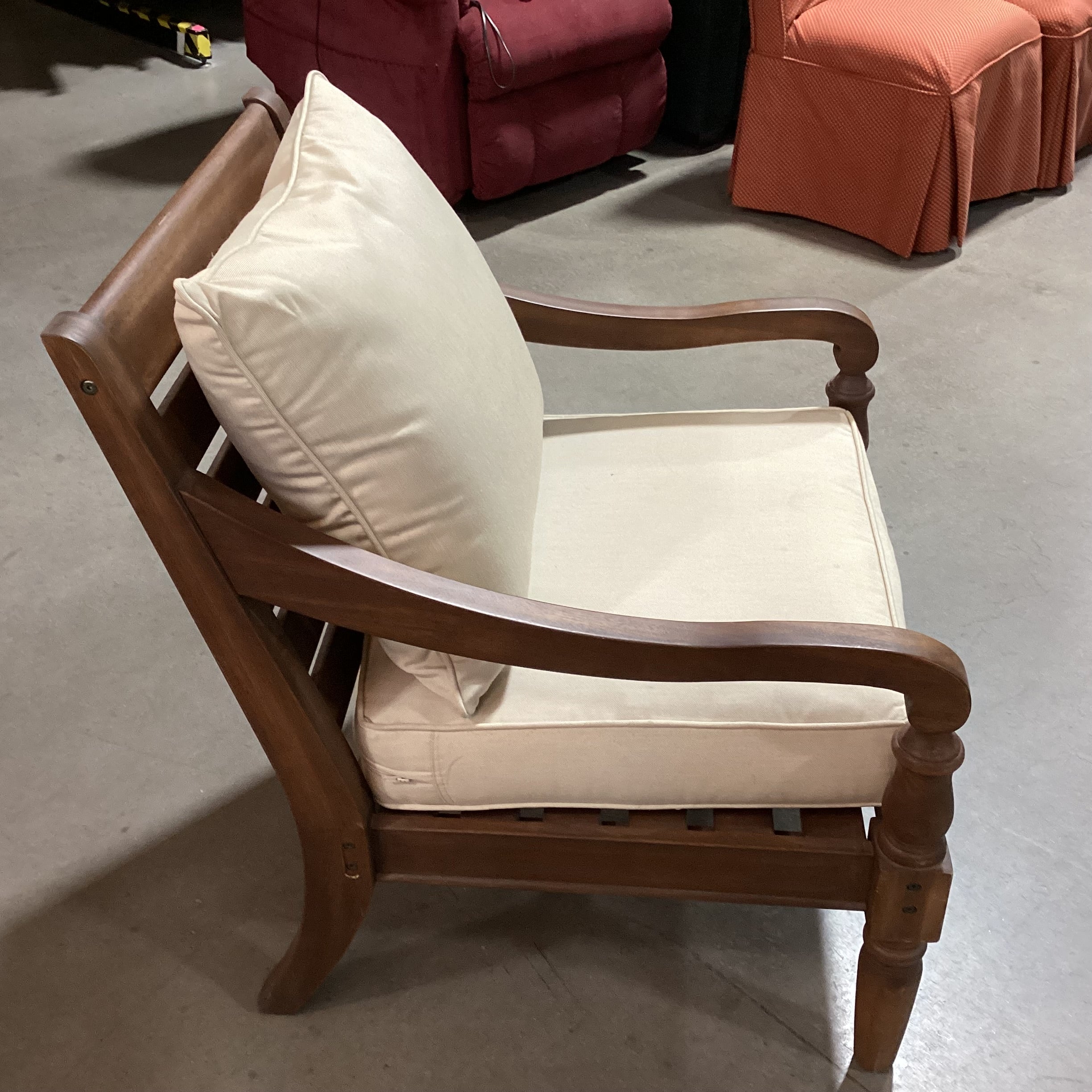 Outdoor Wood with Beige Cushions Patio Chair 28"x 30"x 34"