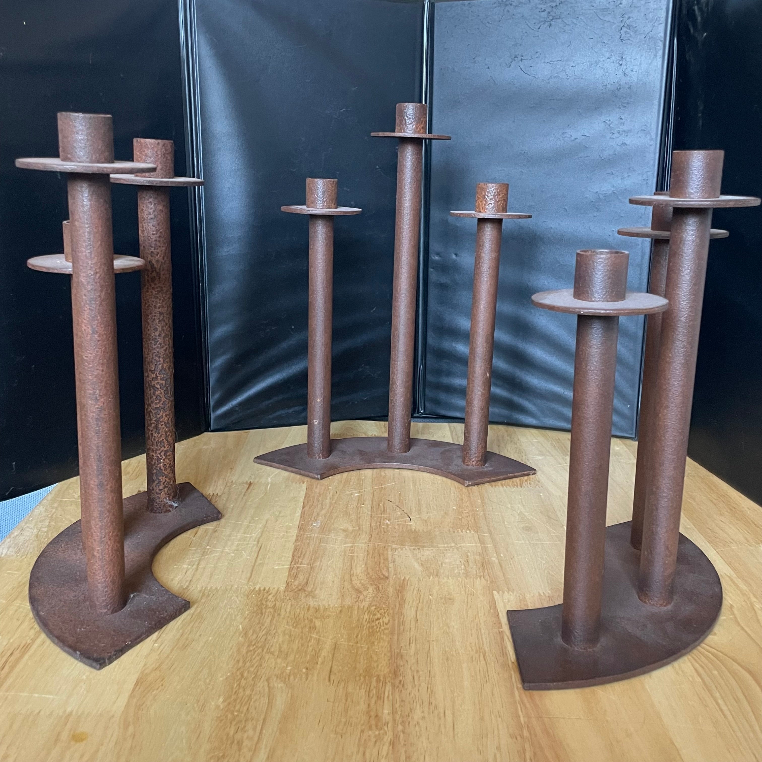 Set of 3 Vintage Brutalist Interchangeable Metal Candlestick Holders