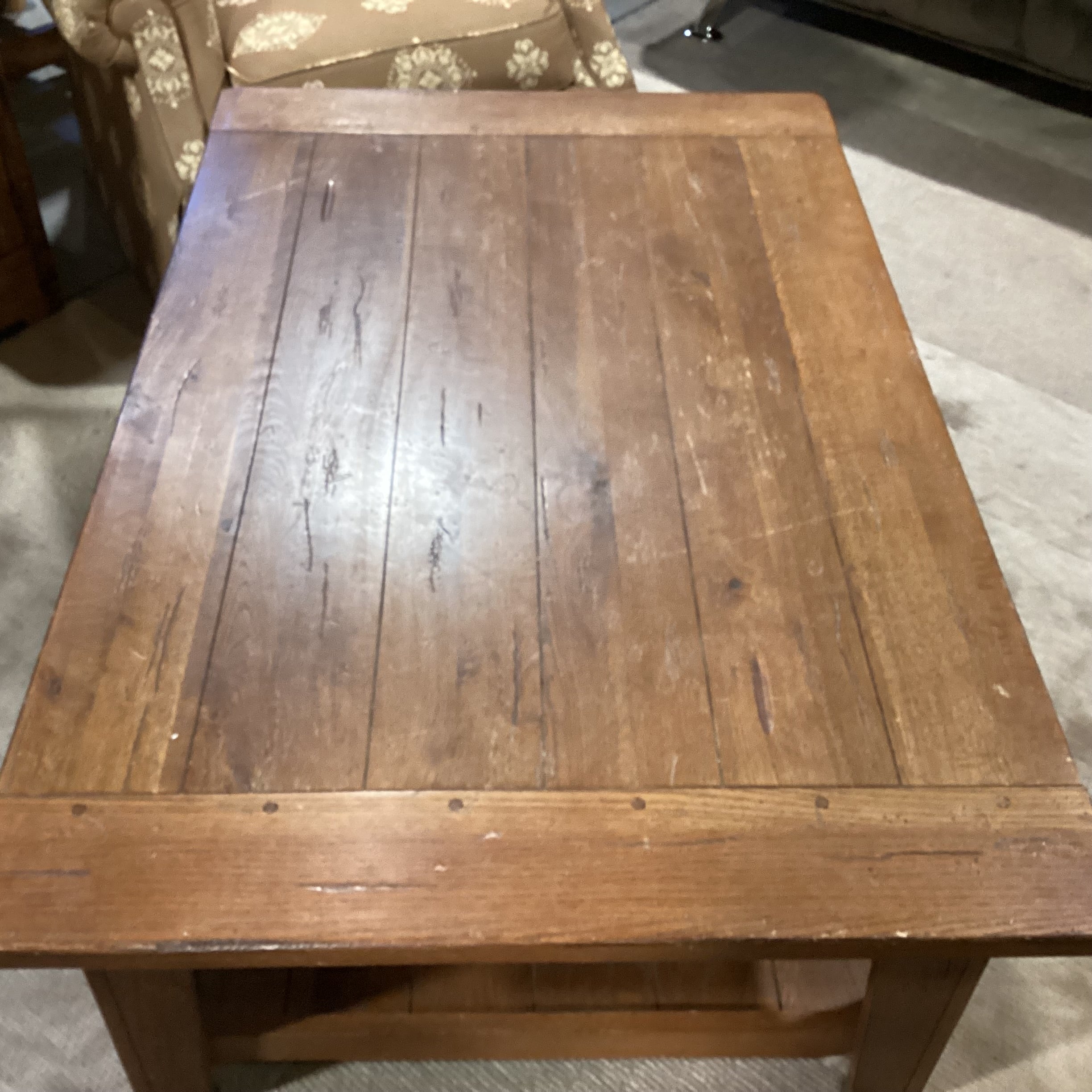 Attic Heirlooms by Broyhill Distressed Finish Wood 2 Drawer with Bottom Shelf Coffee Table 50"x 32"x 19.5"