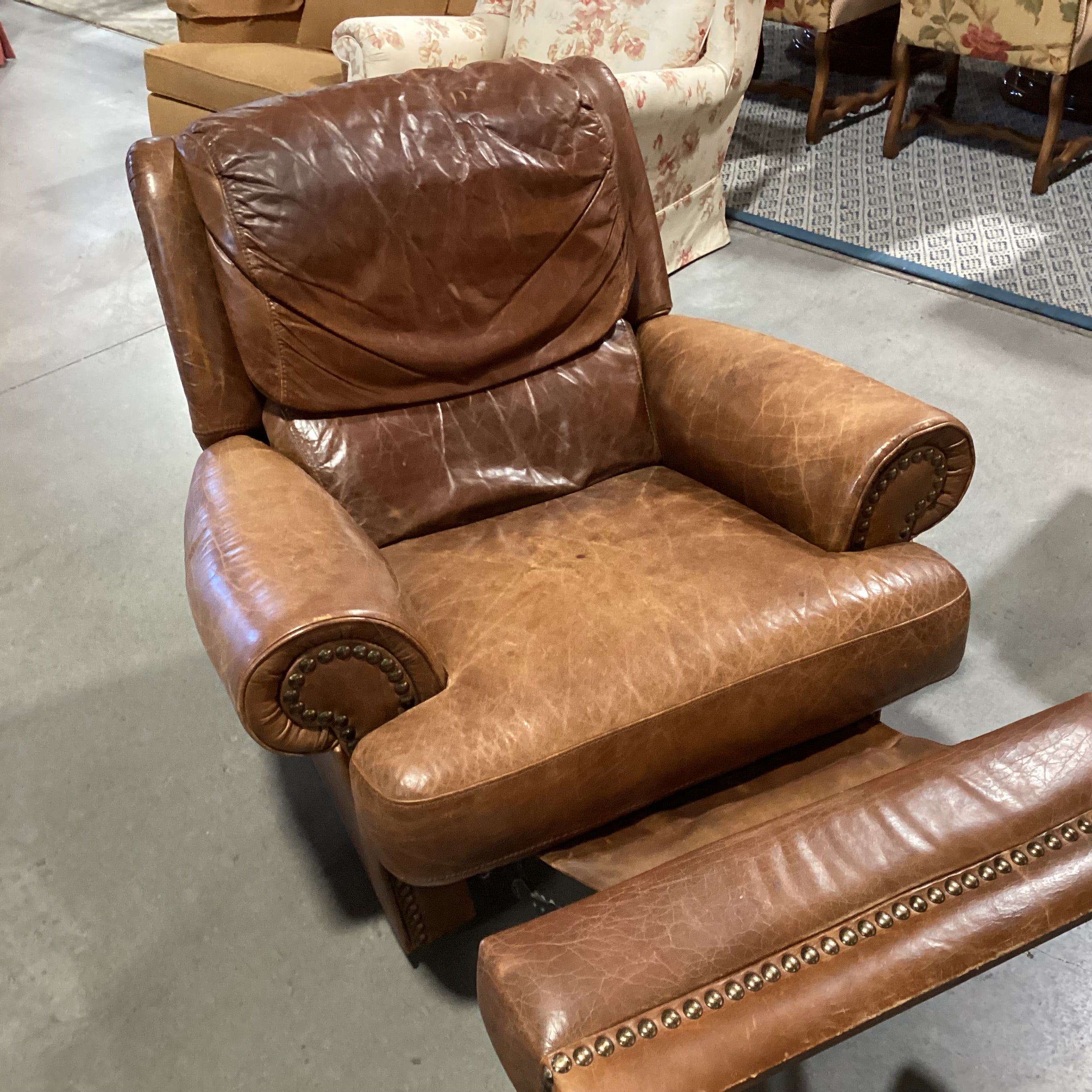 Vintage Leather Nailhead Recliner Chair 40"x 35"x 36"