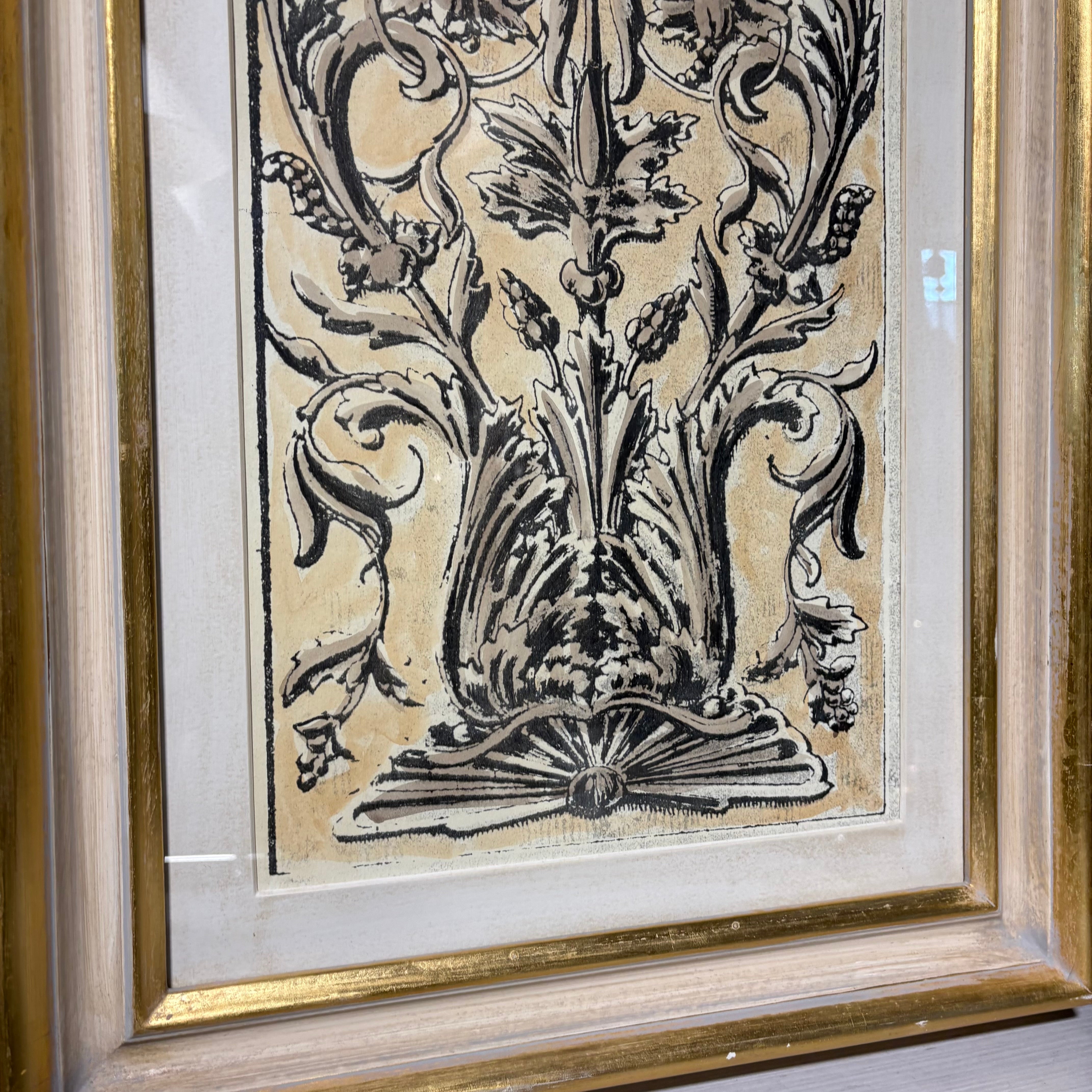 Renaissance Panel I with Gold and Cream Wood Frame Print Wall Decor 19.5” x 36”