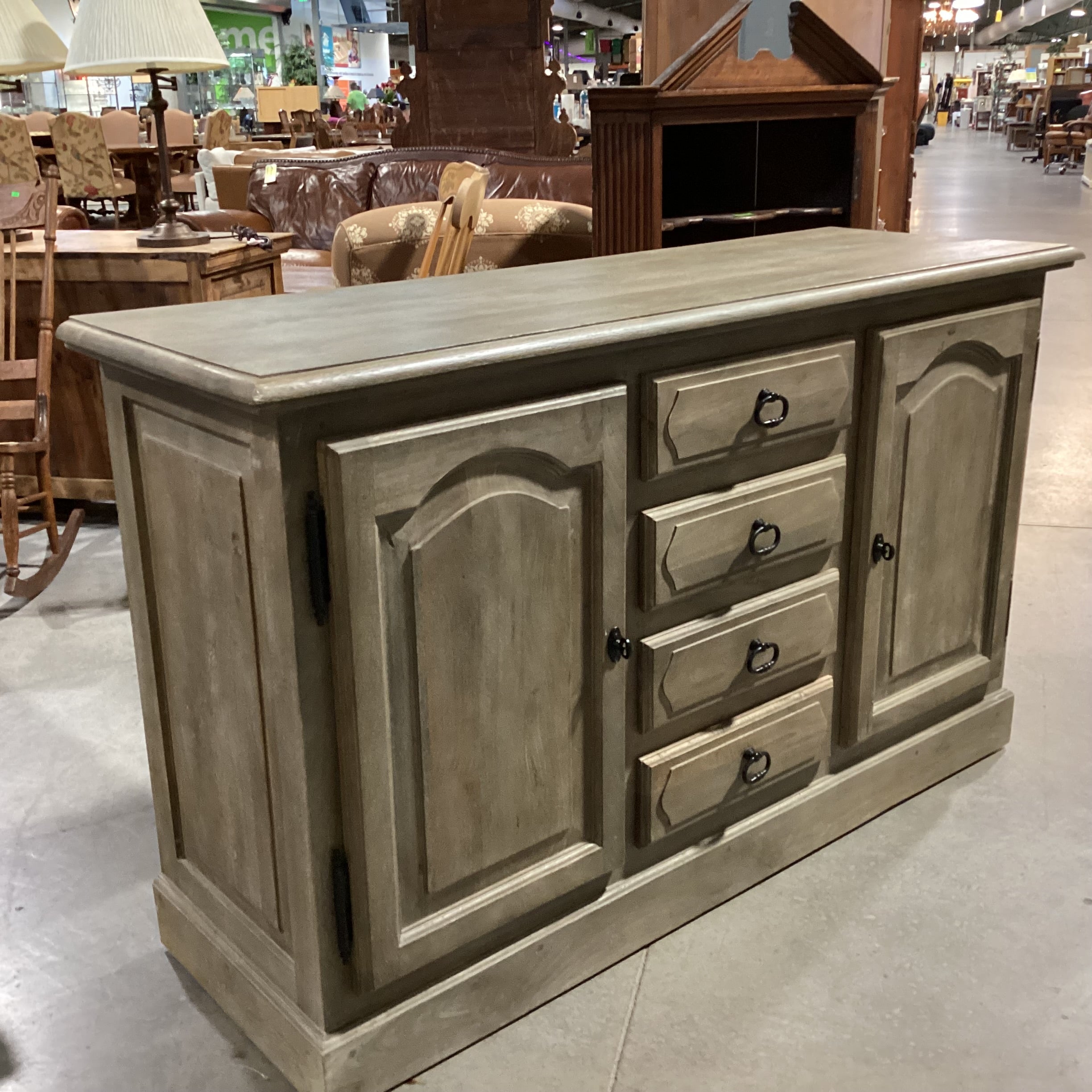 Pottery Barn Linden Grey Washed Mango Wood 2 Door 4 Drawer Buffet Sideboard 60"x 20"x 36"