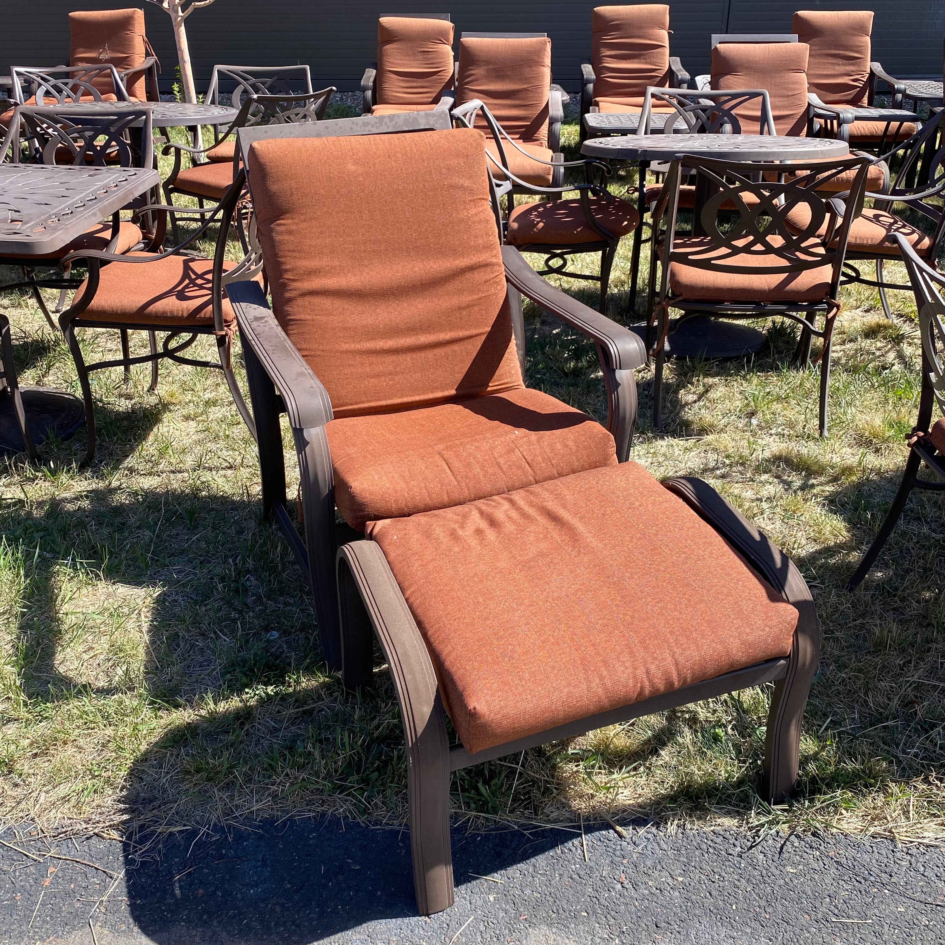 Telescope Casual Furniture Cast Aluminum Decorative Chair with Ottoman and Cushions 28"x 26"x 38"