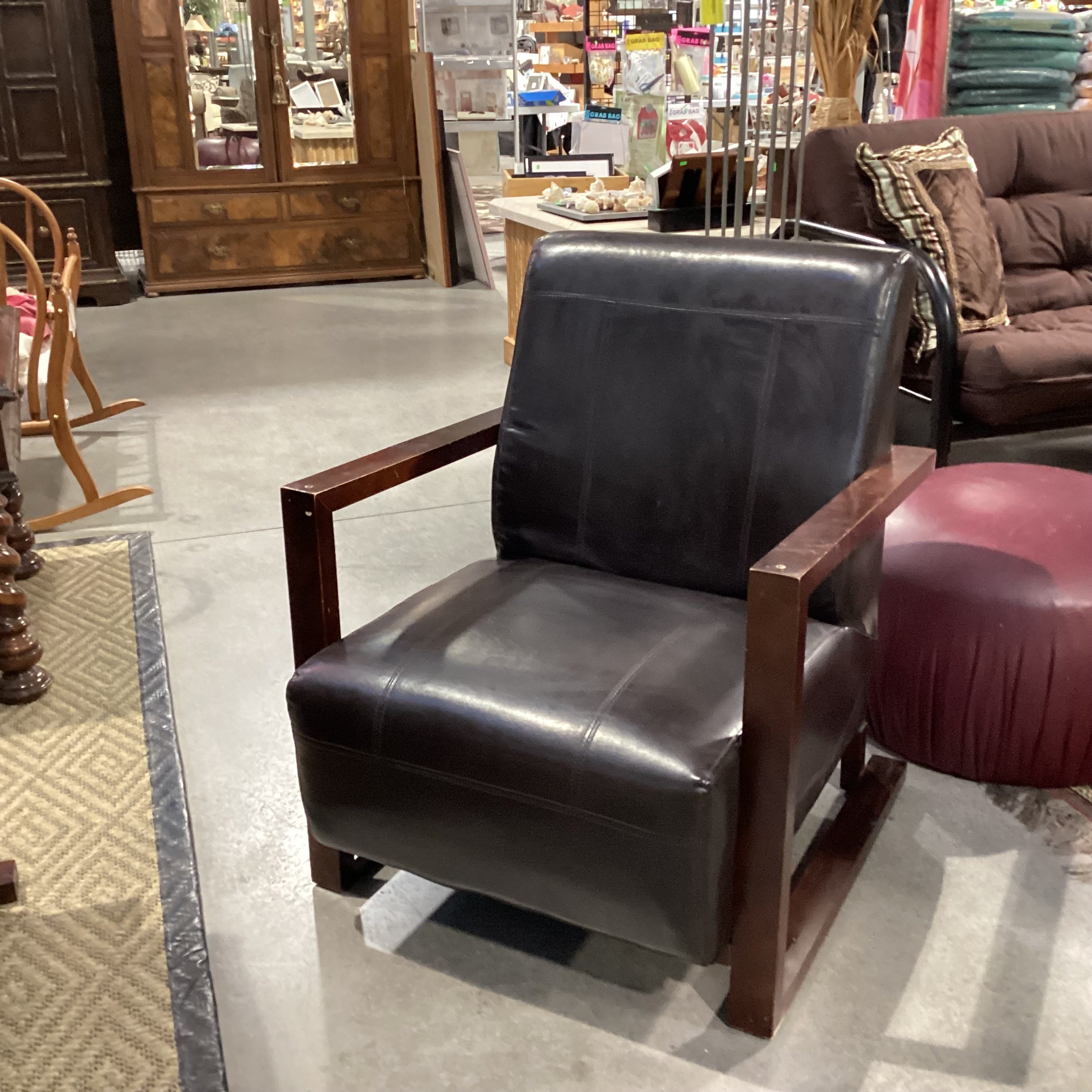 Faux Leather & Wood Chair 28"x 30"x 34"