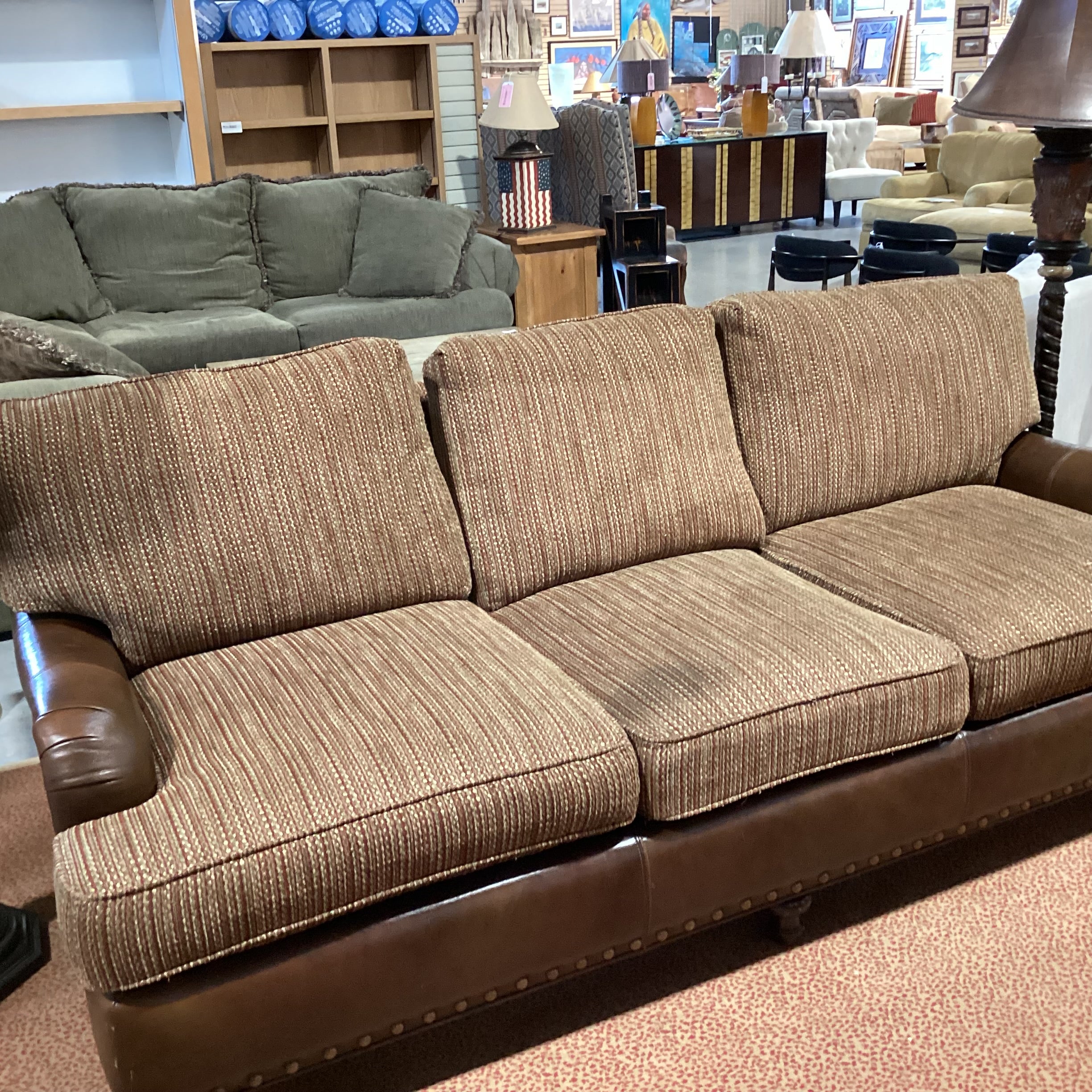 Massoud Gold & Rustic Woven Leather Nailhead Sofa 89"x 40"x 33"
