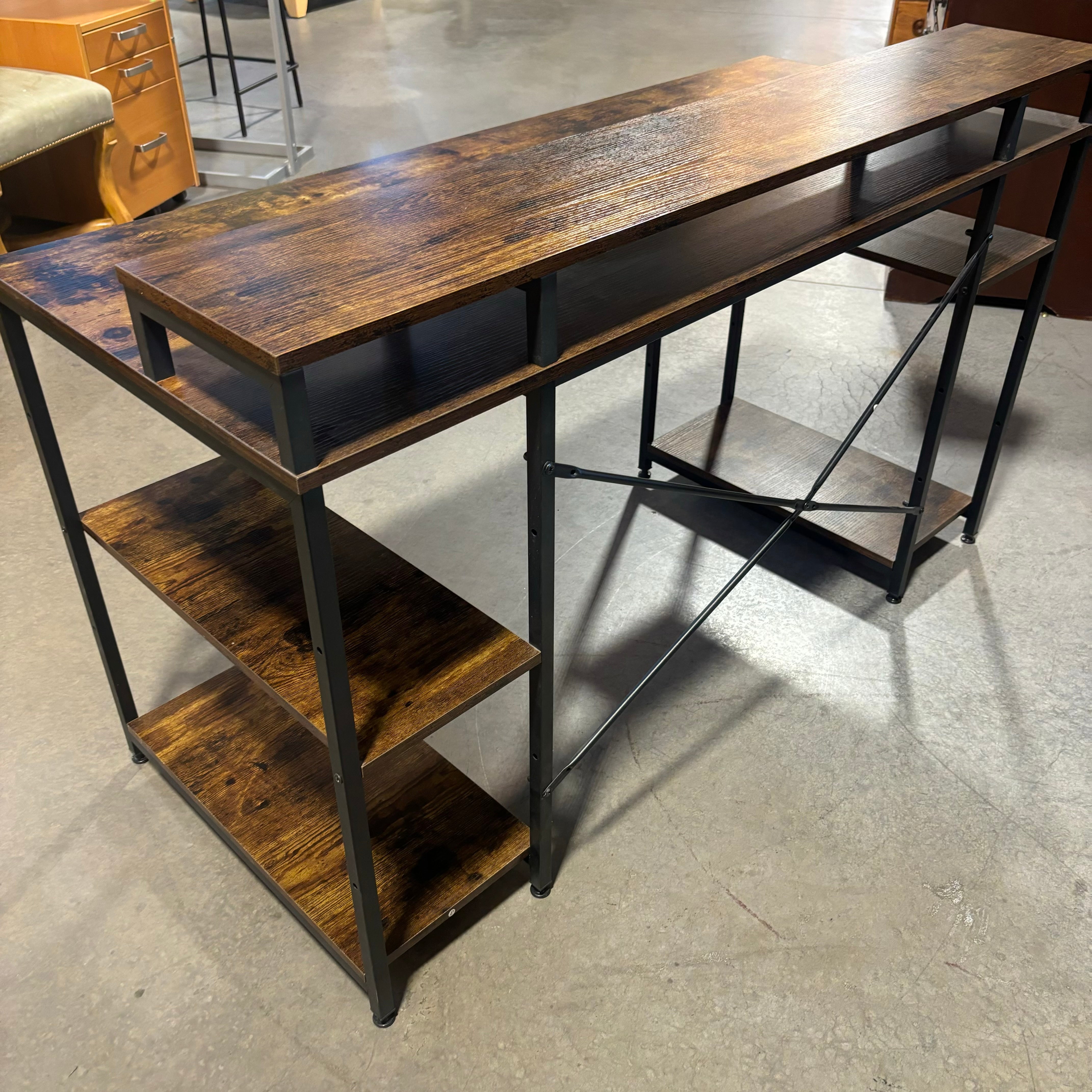 Wood Style Laminate with Metal Legs 4 Shelves & Multi Surface Top Desk 55.5"x 23.5"x 34"