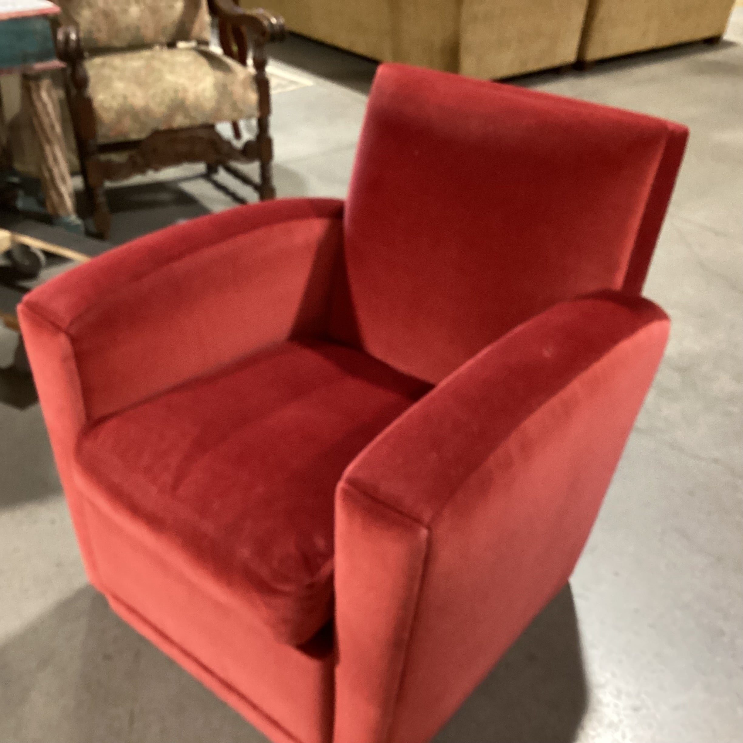 Art Deco Style Red Mohair Swivel Down Mix Chair 34"x 34"x 35"