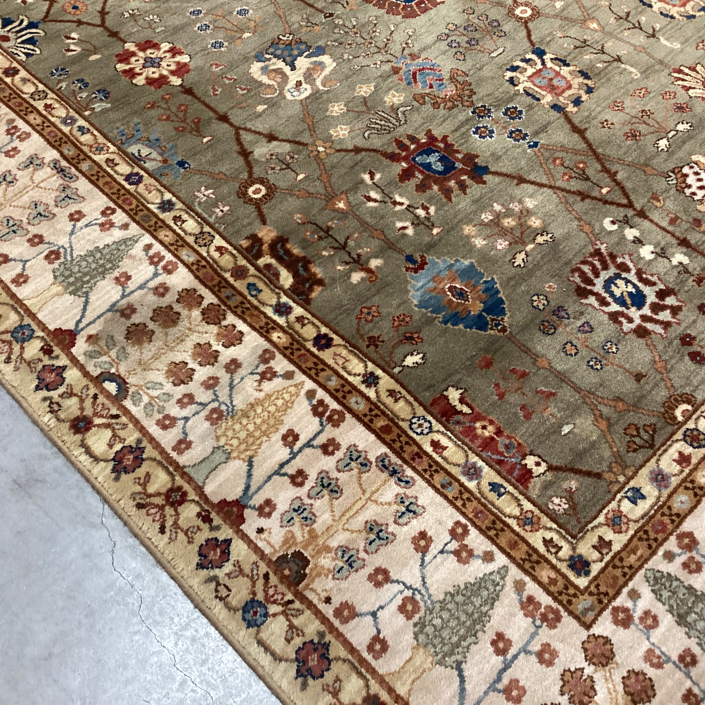 Karastan Paysage Palmette & Vinery Olive Tan Rust Blue Wool Rug8'8"x 12'4"