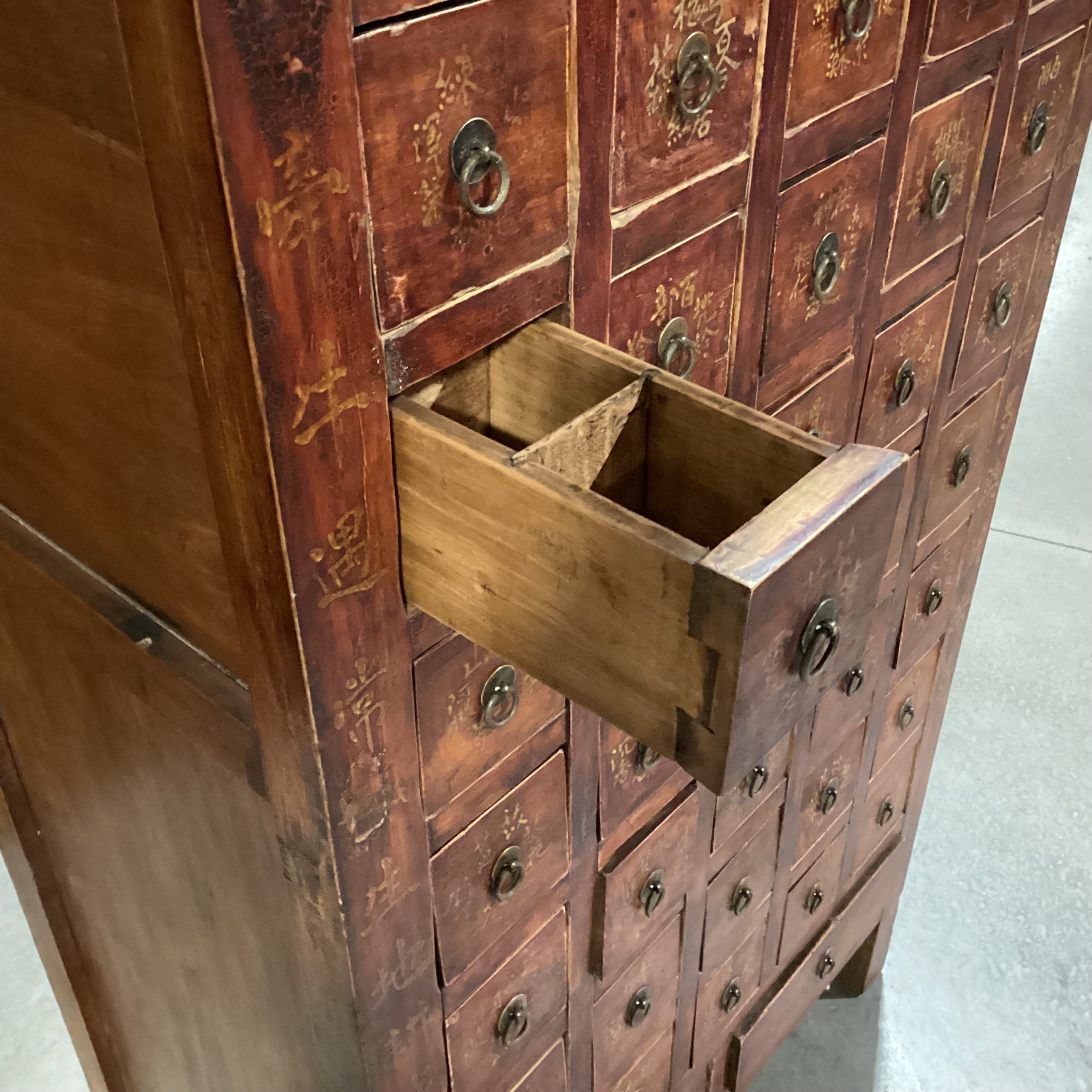 Asian Red Tone Finish Solid Wood 42 Drawer Apothecary Chest 33.5"x 20.5"x 62"
