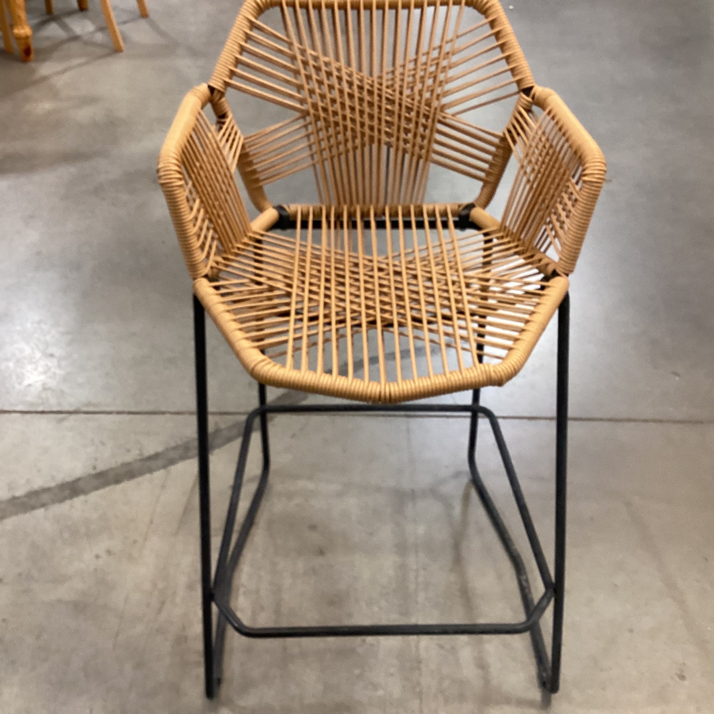Resin Woven Rope Seat & Black Metal Barstool 26"
