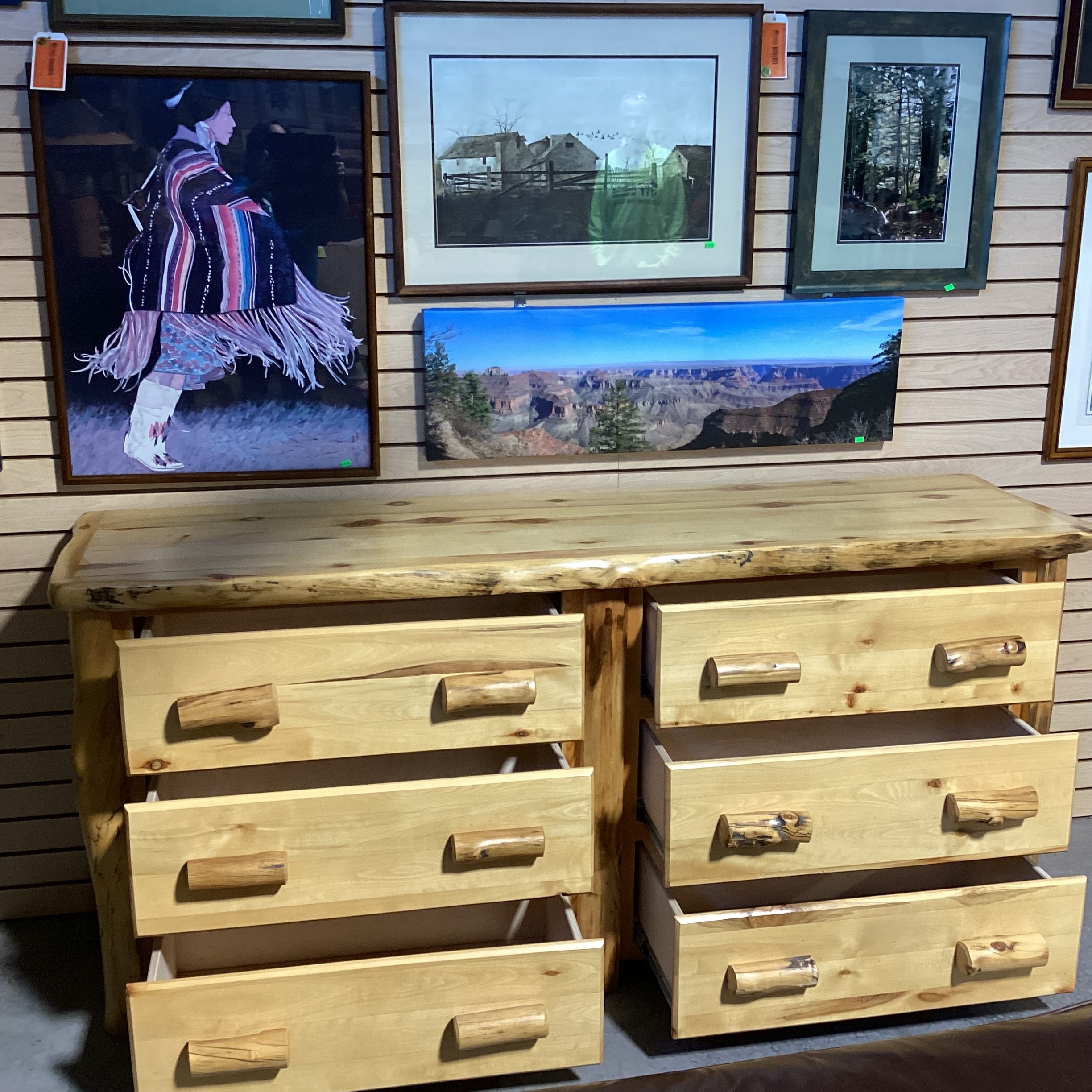 Honey Finish log 6 Drawer Dresser 75"x 21"x 35"