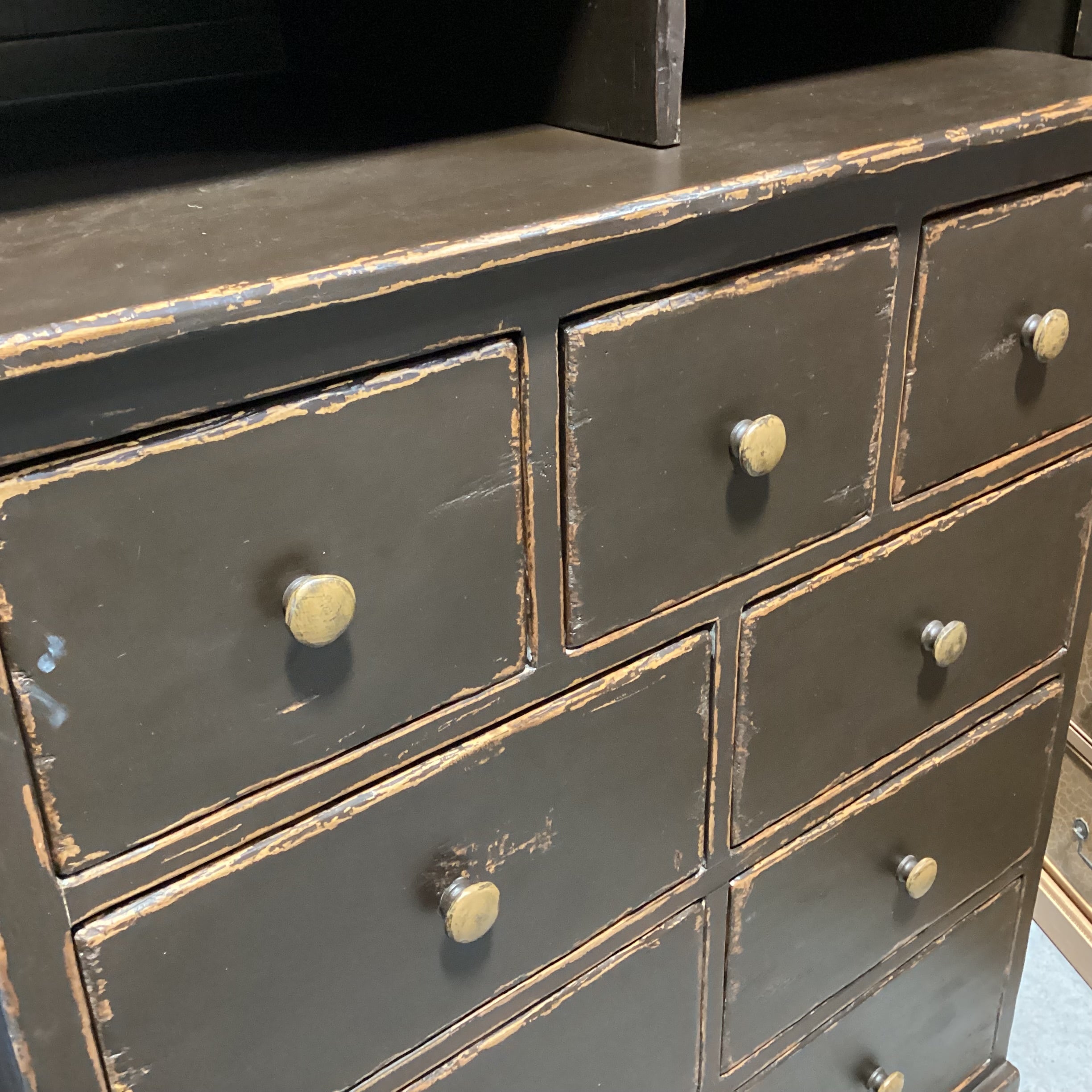 Hamby Antiqued Distressed Wood 8 Drawer 2 Piece with Cubby Hutch Dresser 37.5"x 21"x 80.5"