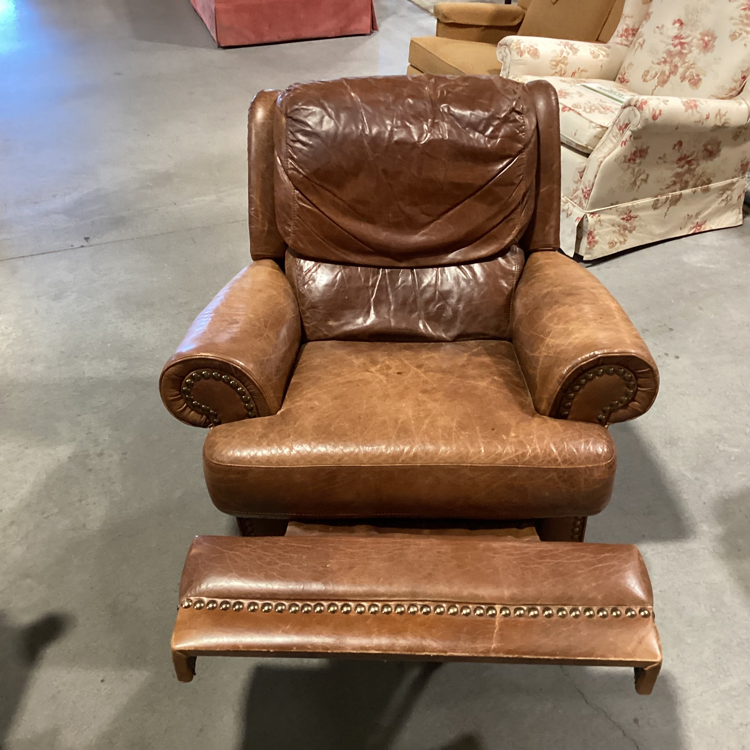 Vintage Leather Nailhead Recliner Chair 40"x 35"x 36"