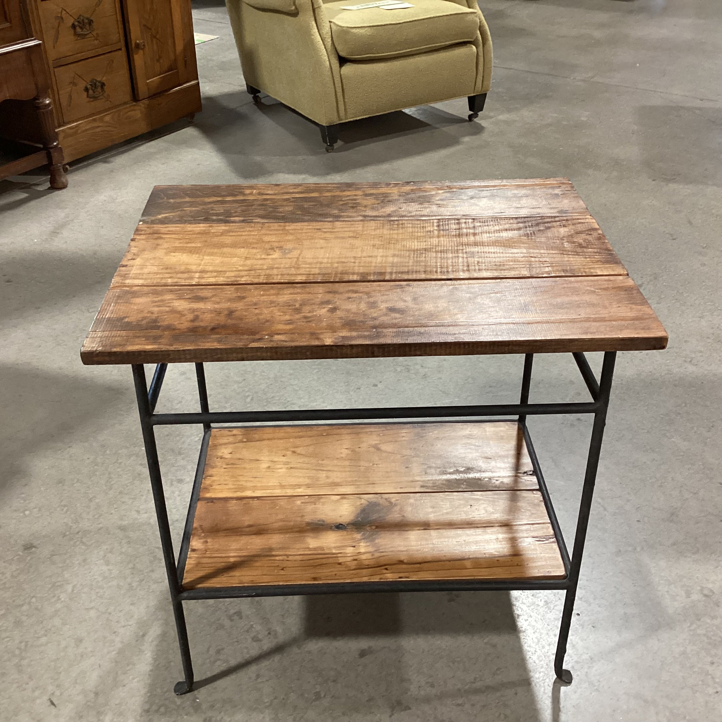 Finished Plank Wood & Iron Accent Table 24"x 18"x 24"