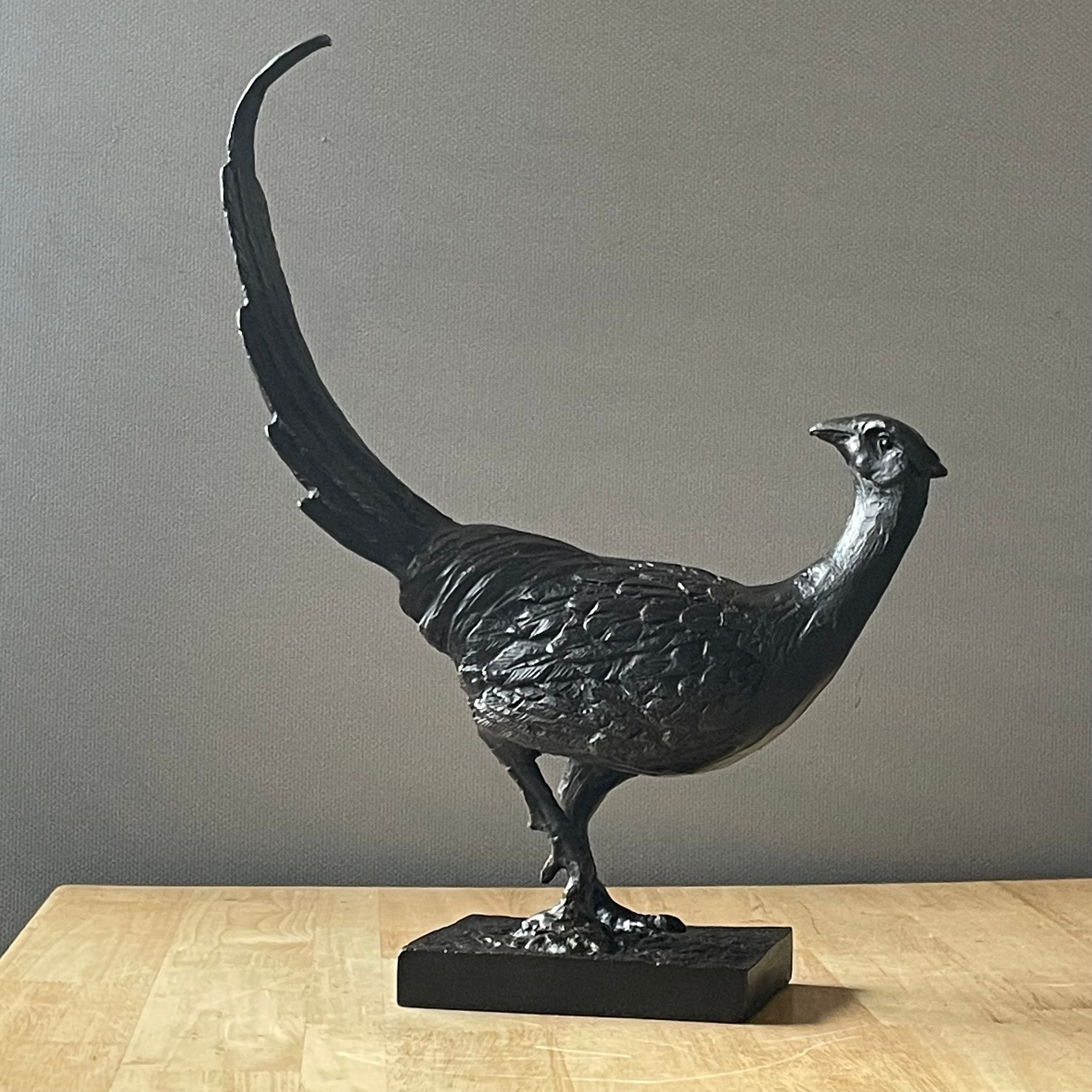 Heavy Cast Iron Pheasant Sculpture, 14"x 17"