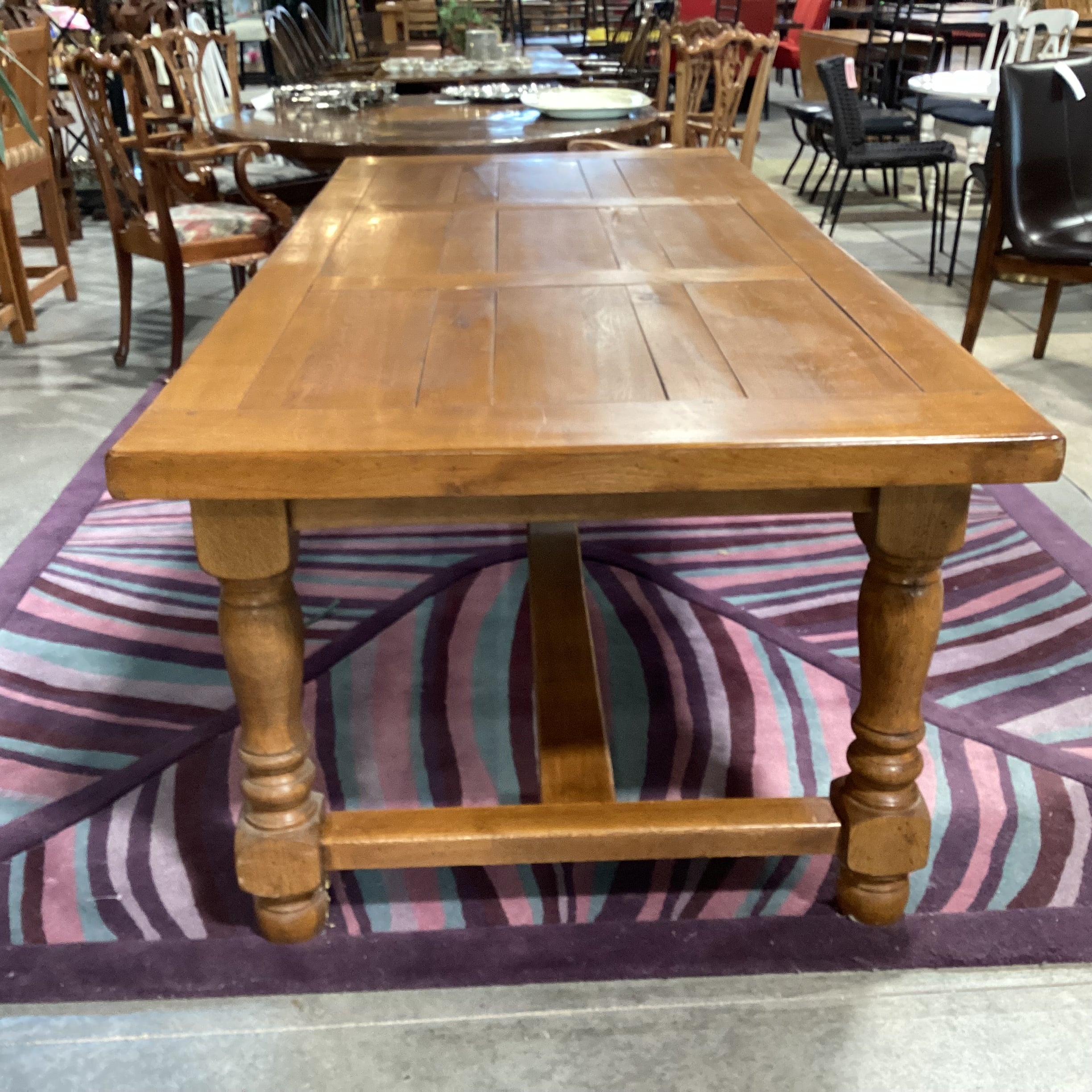 Carved Wood & Plank Top with Trestle Dining Table 90.5"x 39.5"x 30.5"