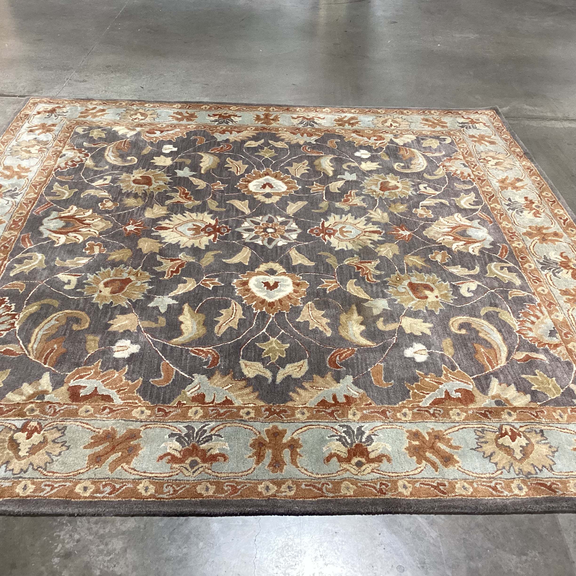 Surya Caesar Grey Gold Rust Floral Wool Rug 8'x 8'