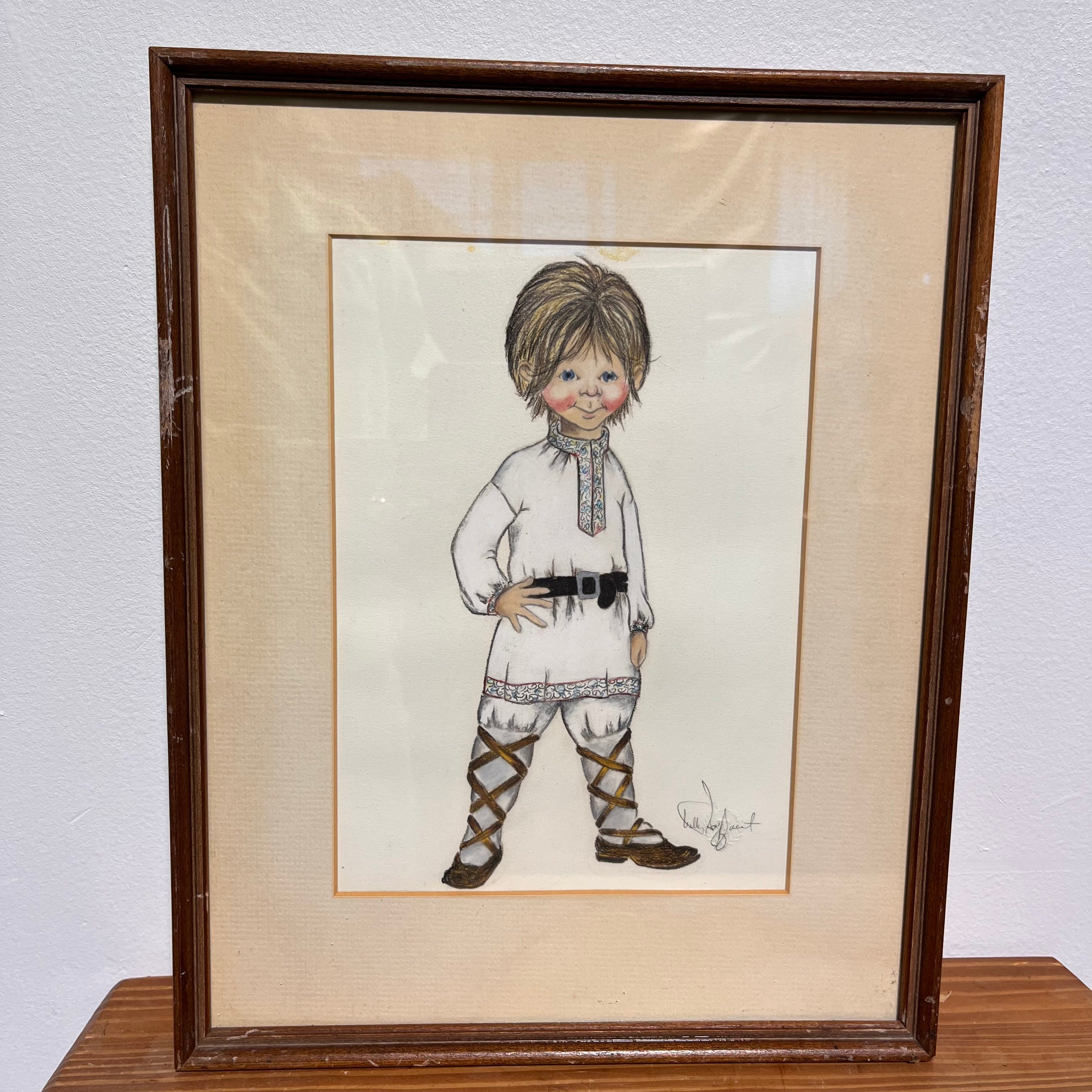 Original Drawing of Russian Boy in Folk Costume Wall Decor; 11.75"x 14.75"