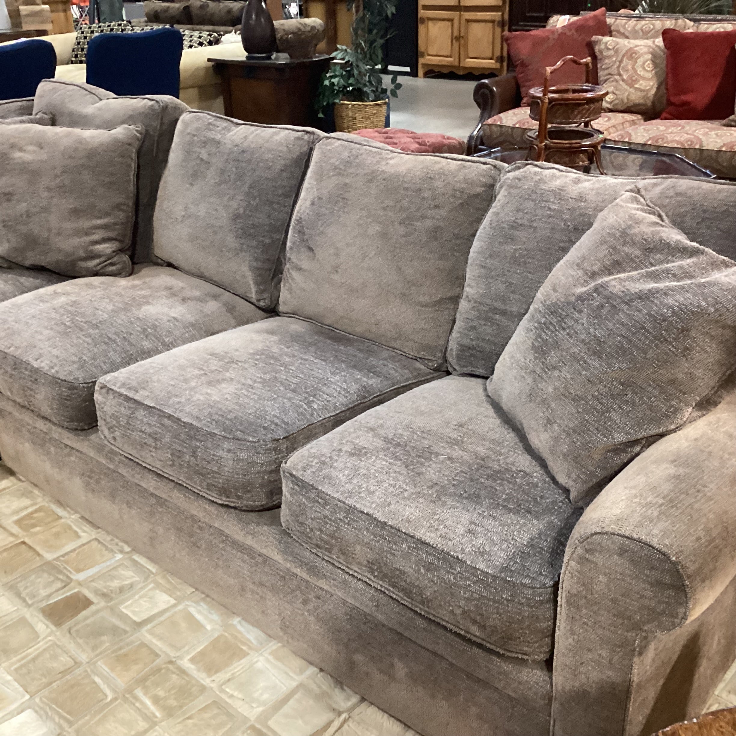 Rowe Furniture Taupe Grey Brown Woven Down Mix 2 Piece Sectional  118"x 92"x 42"x 32"