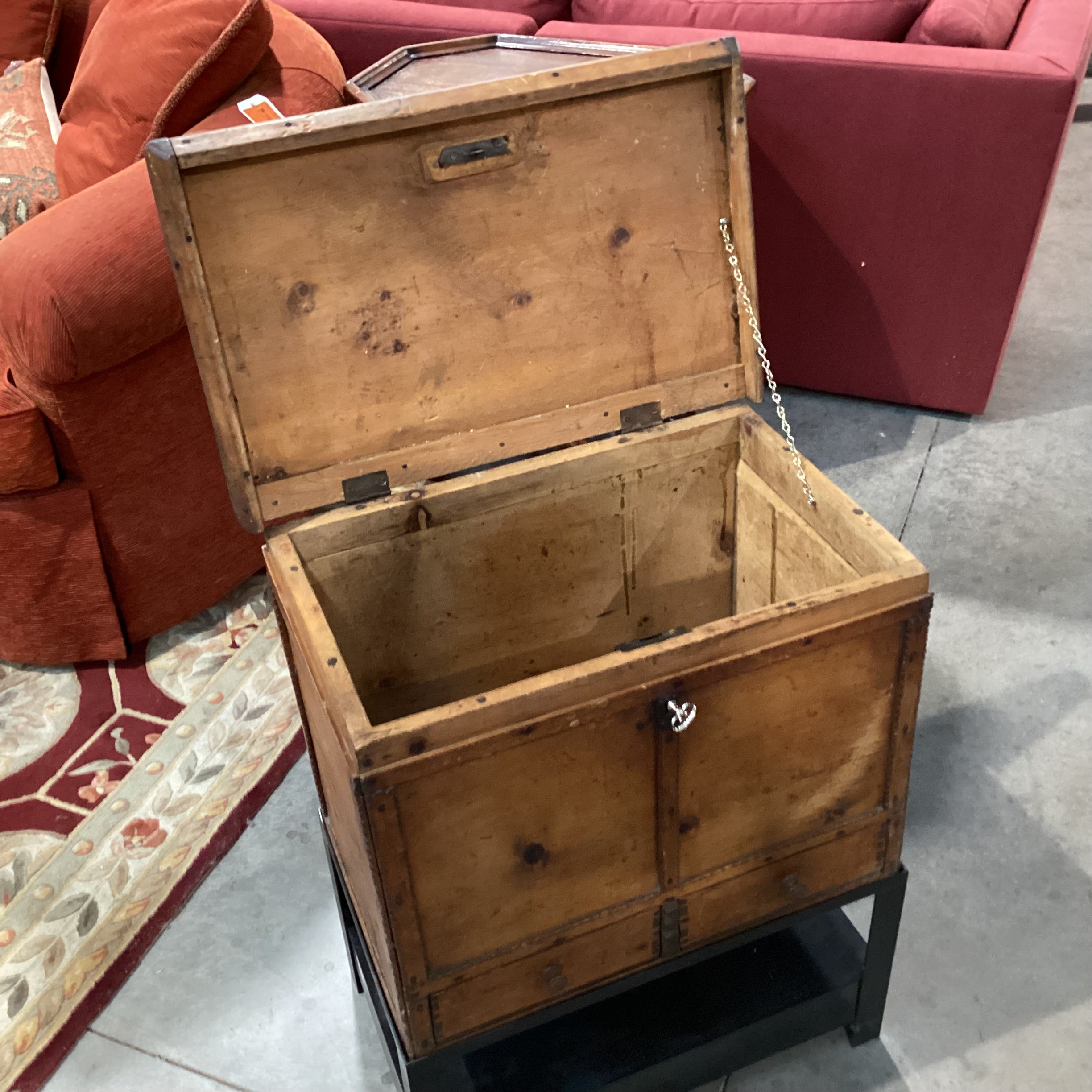 Antique Carved Wood with Metal Stand 2 Drawer & Storage Chest Trunk 22.5"x 14.5"x 28.5"
