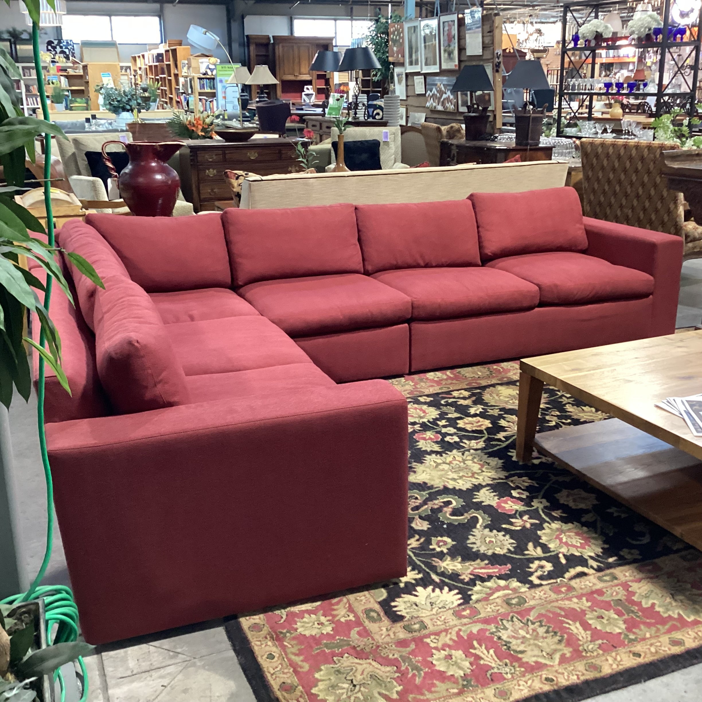 Ethan Allen Red Woven Feather Blend 4 Piece Sectional 131"x 102"x 38"x 28"