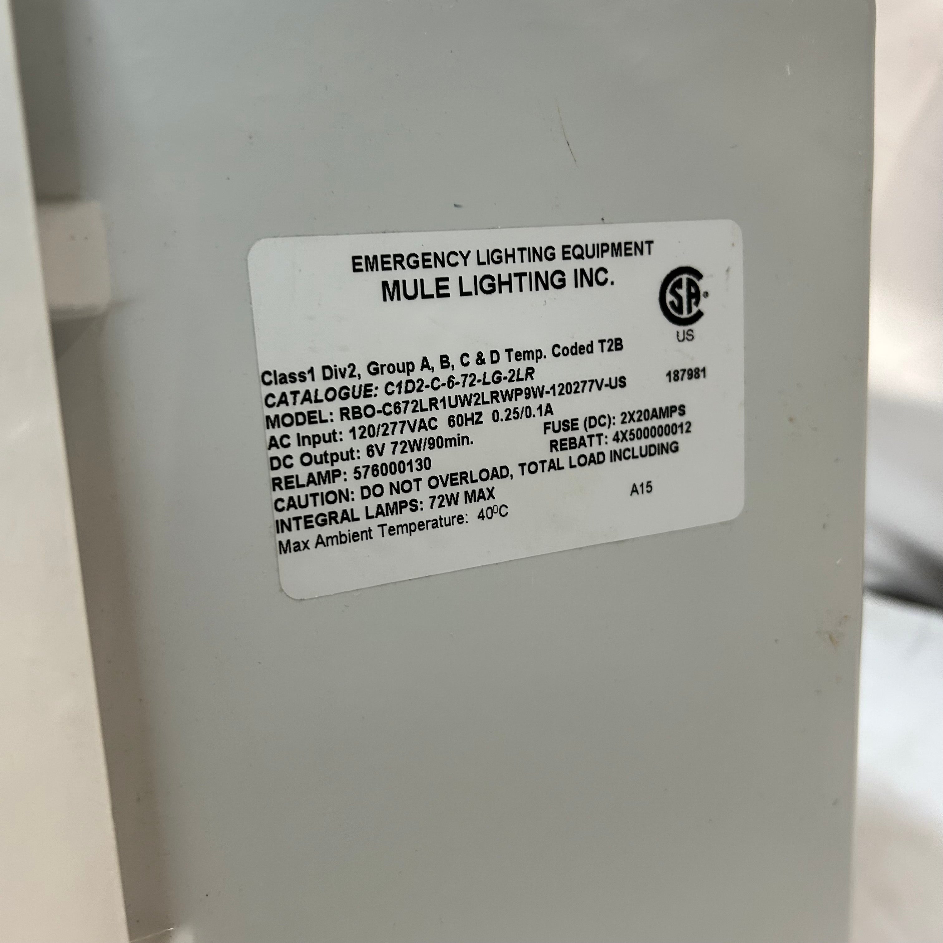 New Mule Emergency Exit Light 15"x 7"x20"