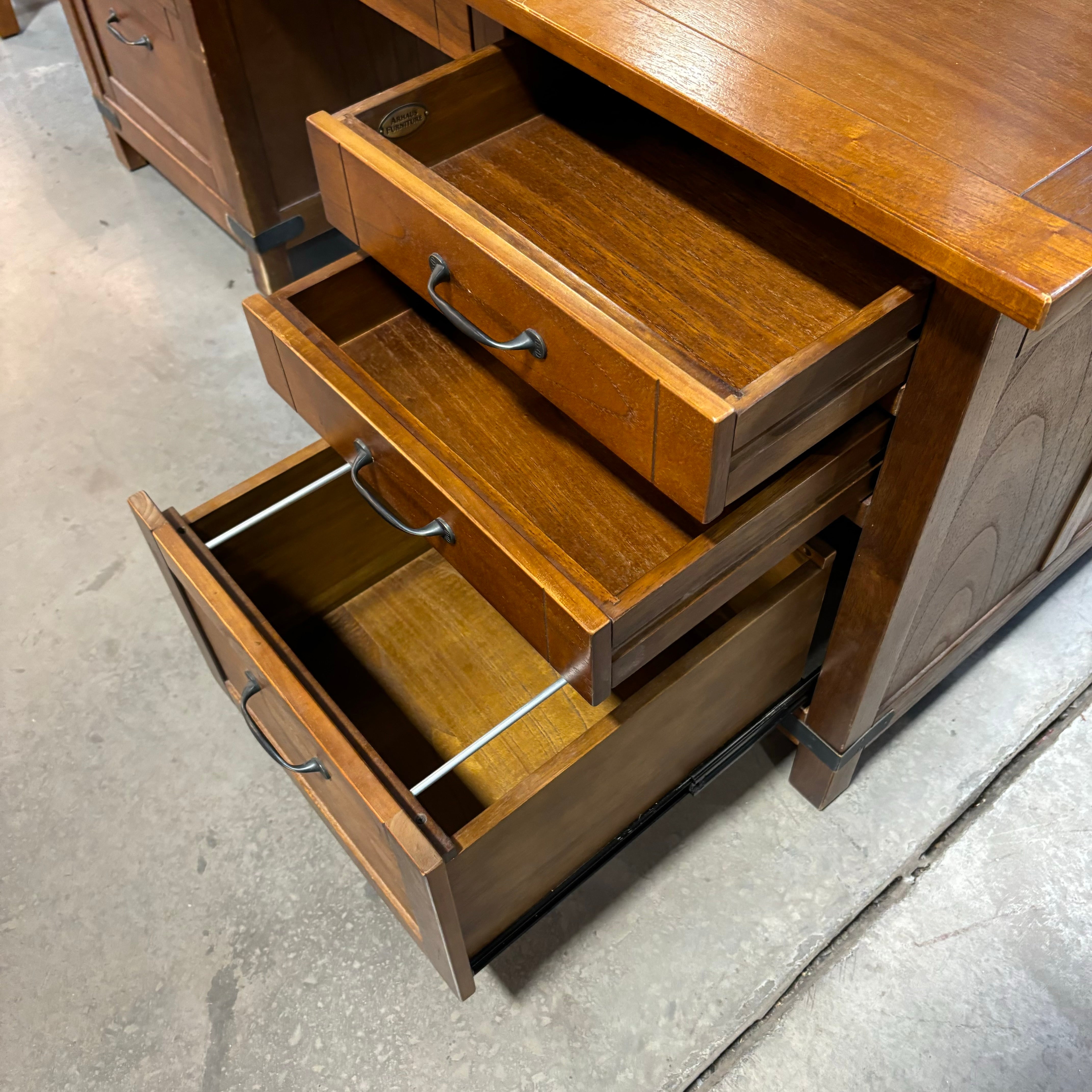 Arhaus Solid Wood with Iron Accents 6 Drawer Desk 71"x 31.5"x 30.5"