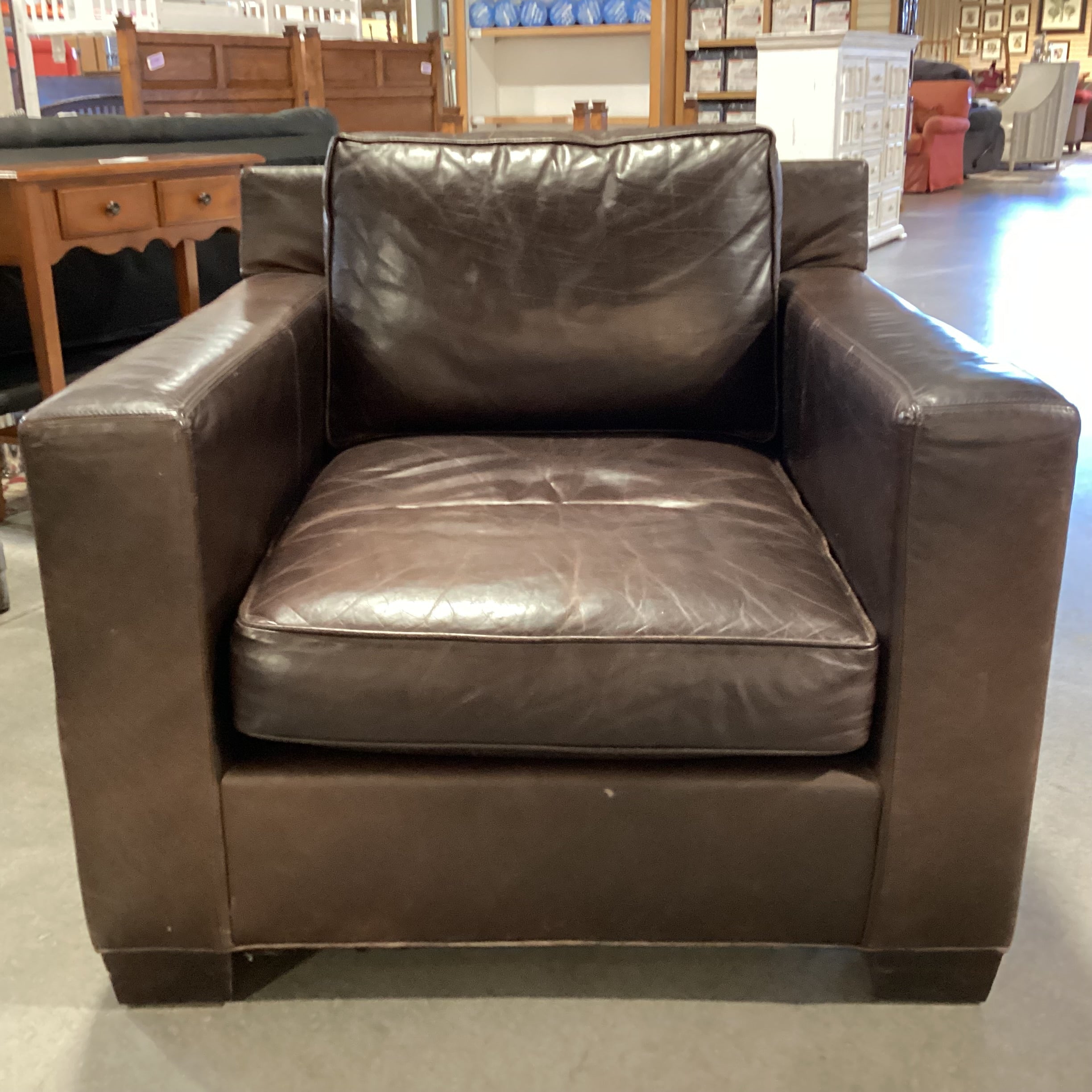 Ralph Lauren Distressed Leather Down Mix Track Arm Chair 38"x 40"x 31"