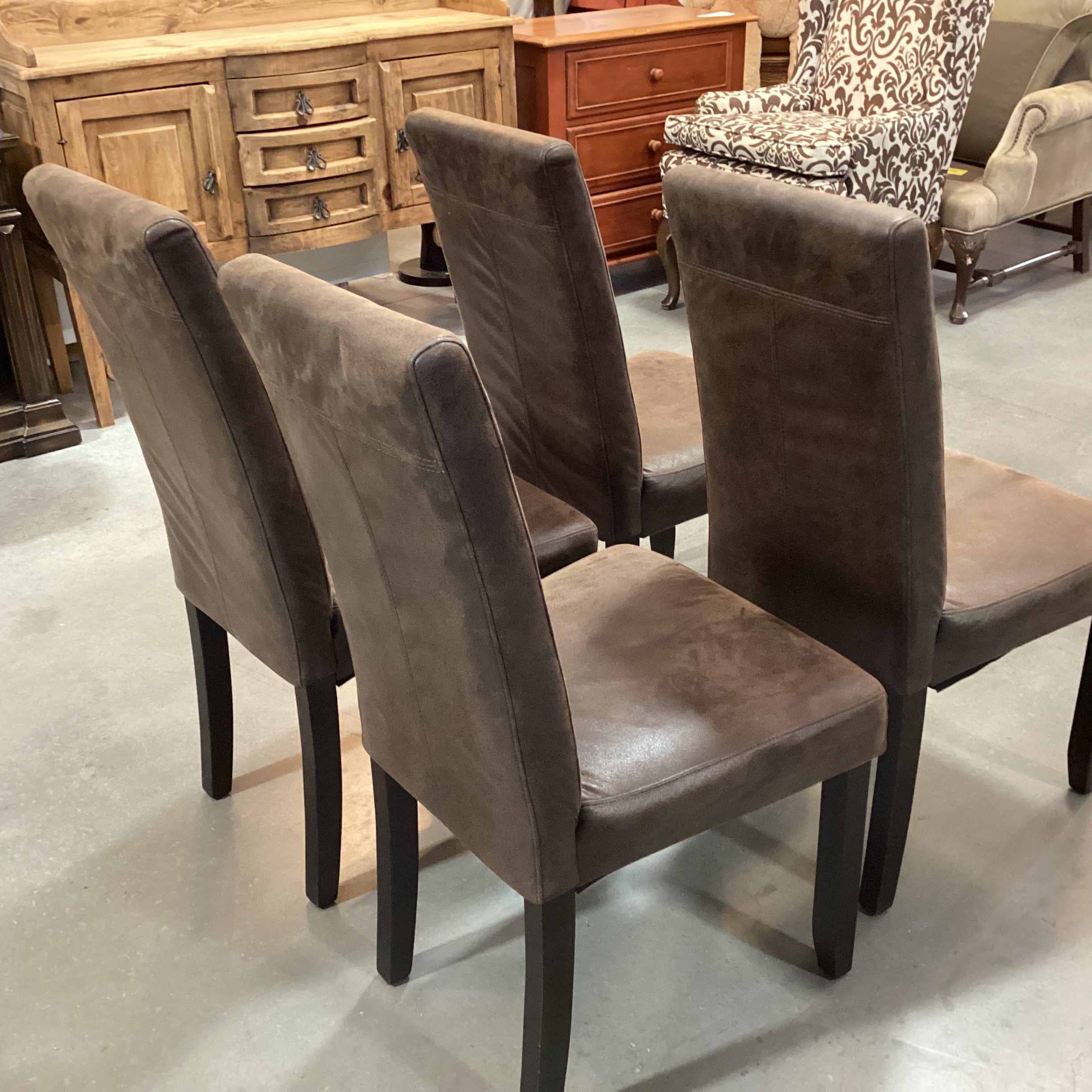 SET of 4 Faux Micro Suede & Dark Wood Dining Chairs 20"x 22"x 40"