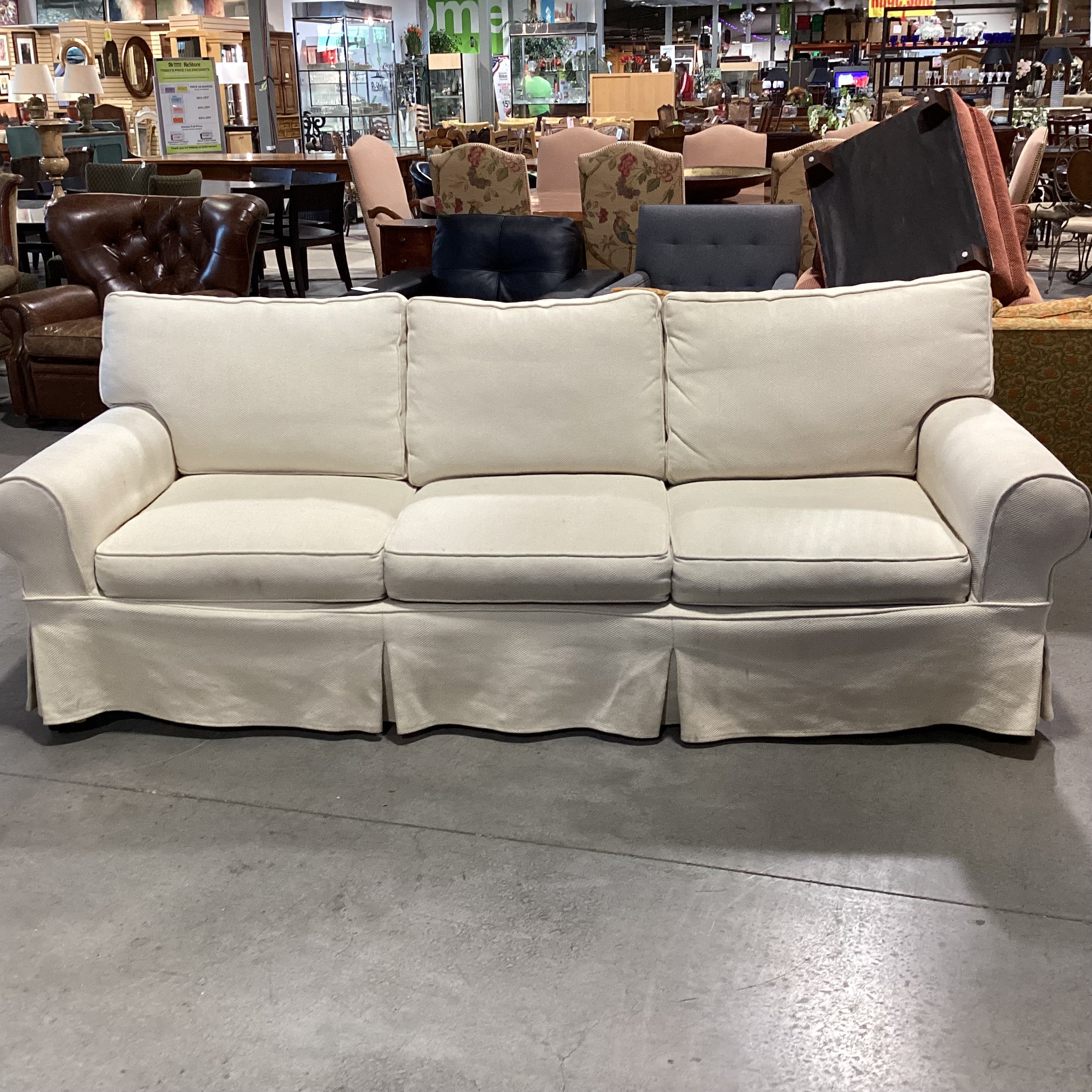 Pottery Barn Cream Woven Slip Covered Sofa 94"x 41"x 30"