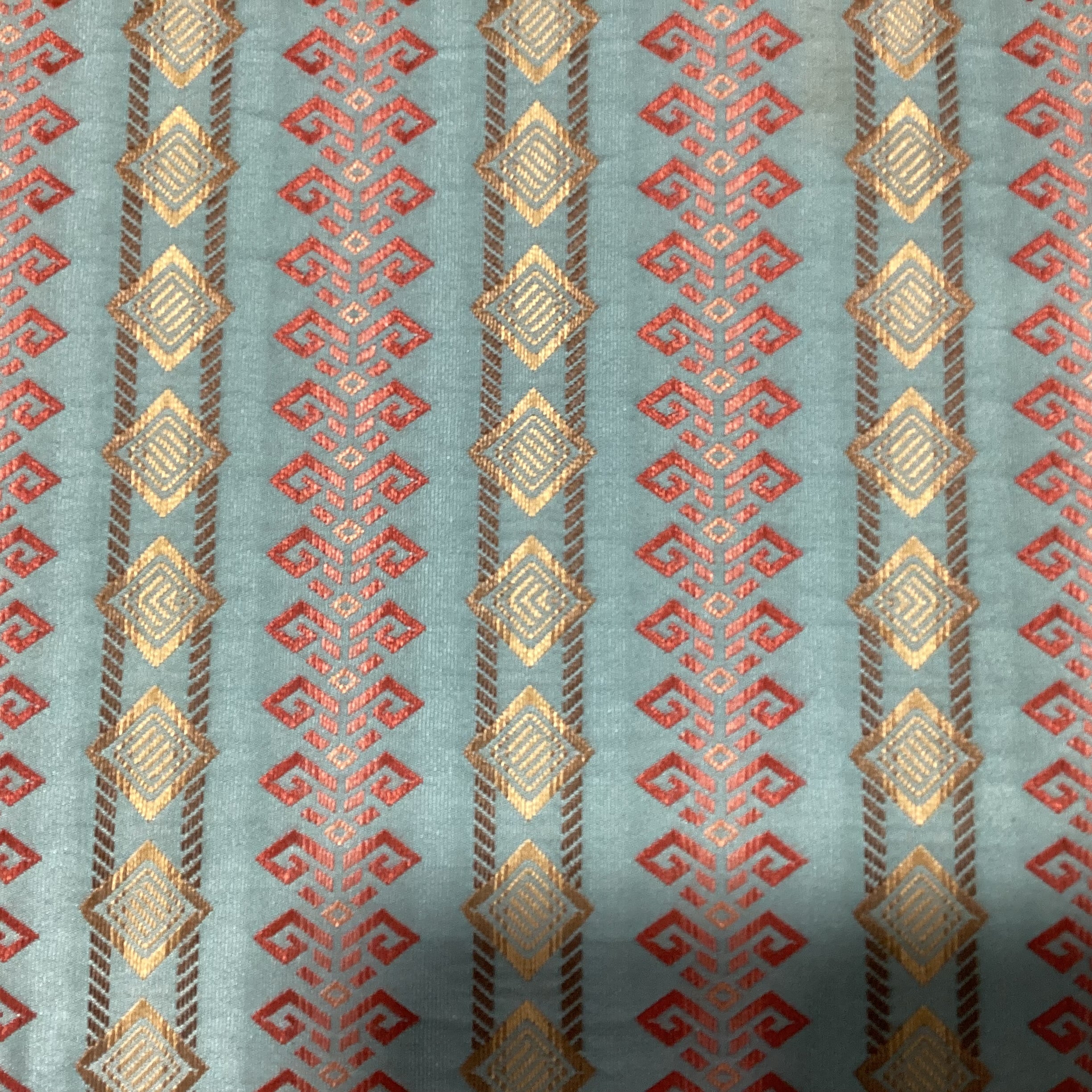 Blue Red & Gold Ribbon Style Fabric & Wood Bench 29.5"x 17.5"x 19.5"
