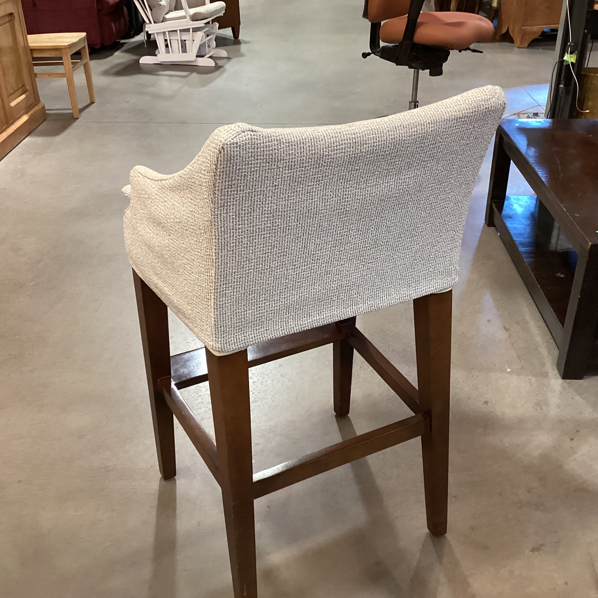 Lee Industries Ivory Grey Woven Slipcovered & Wood Barstool 31"