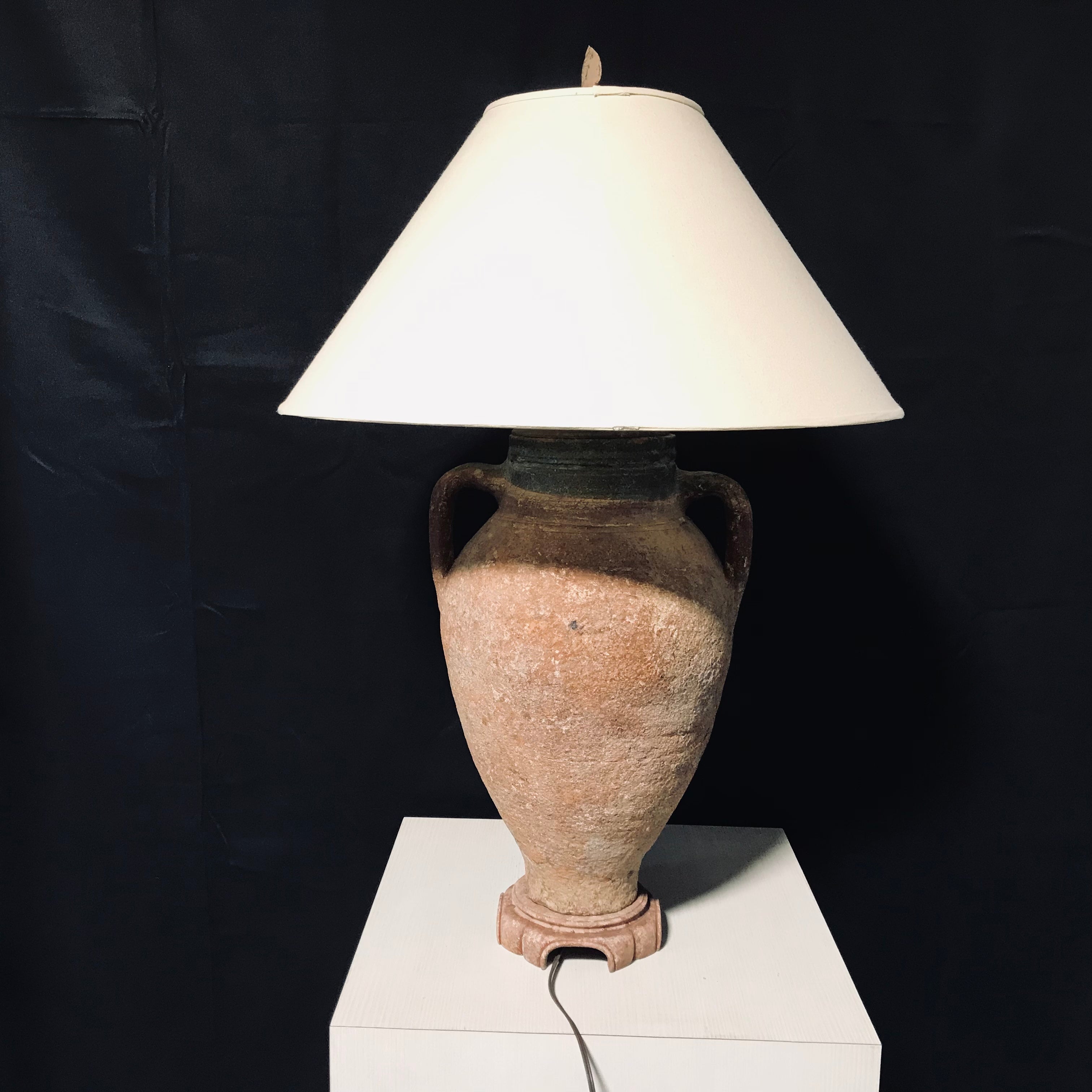 Vintage Ceramic Or Clay Ampora Table Lamp 12"x 35"