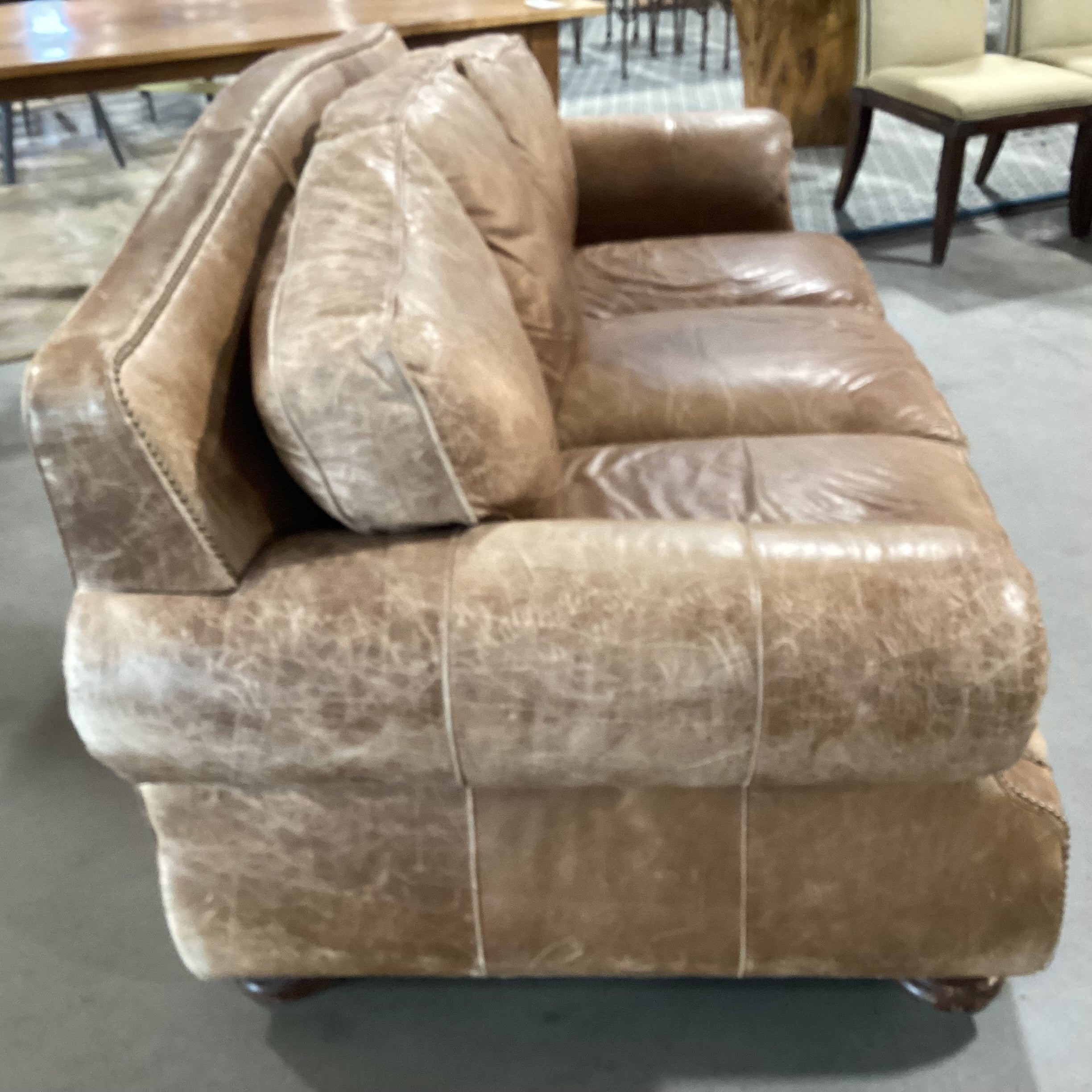 Leather Nailhead Arch Back Roll Arm Sofa 87"x 41"x 36"