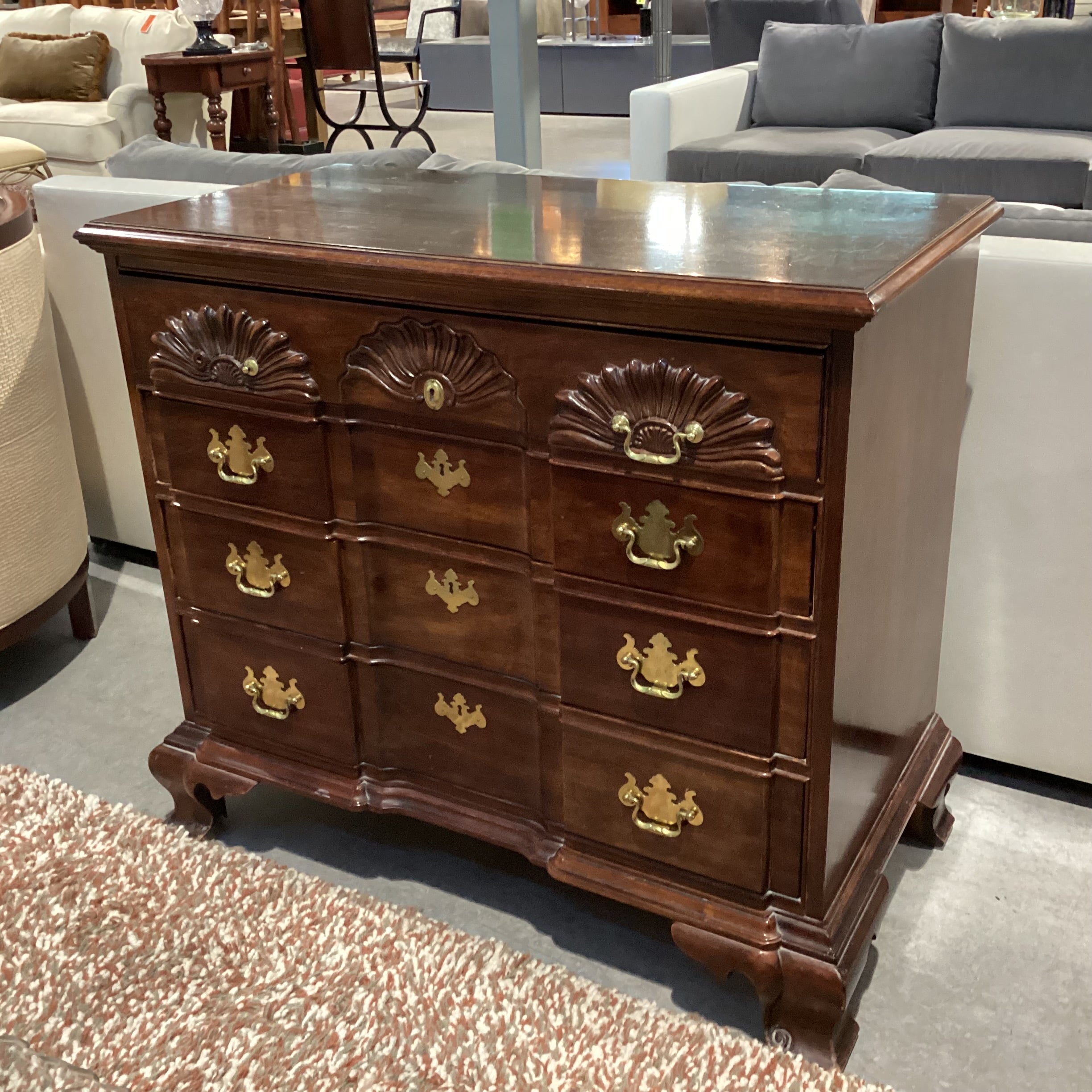 Thomasville The Mahogany Collection Ornate Carved with Brass 4 Drawer Chest 37.5"x 19.5"x 34"