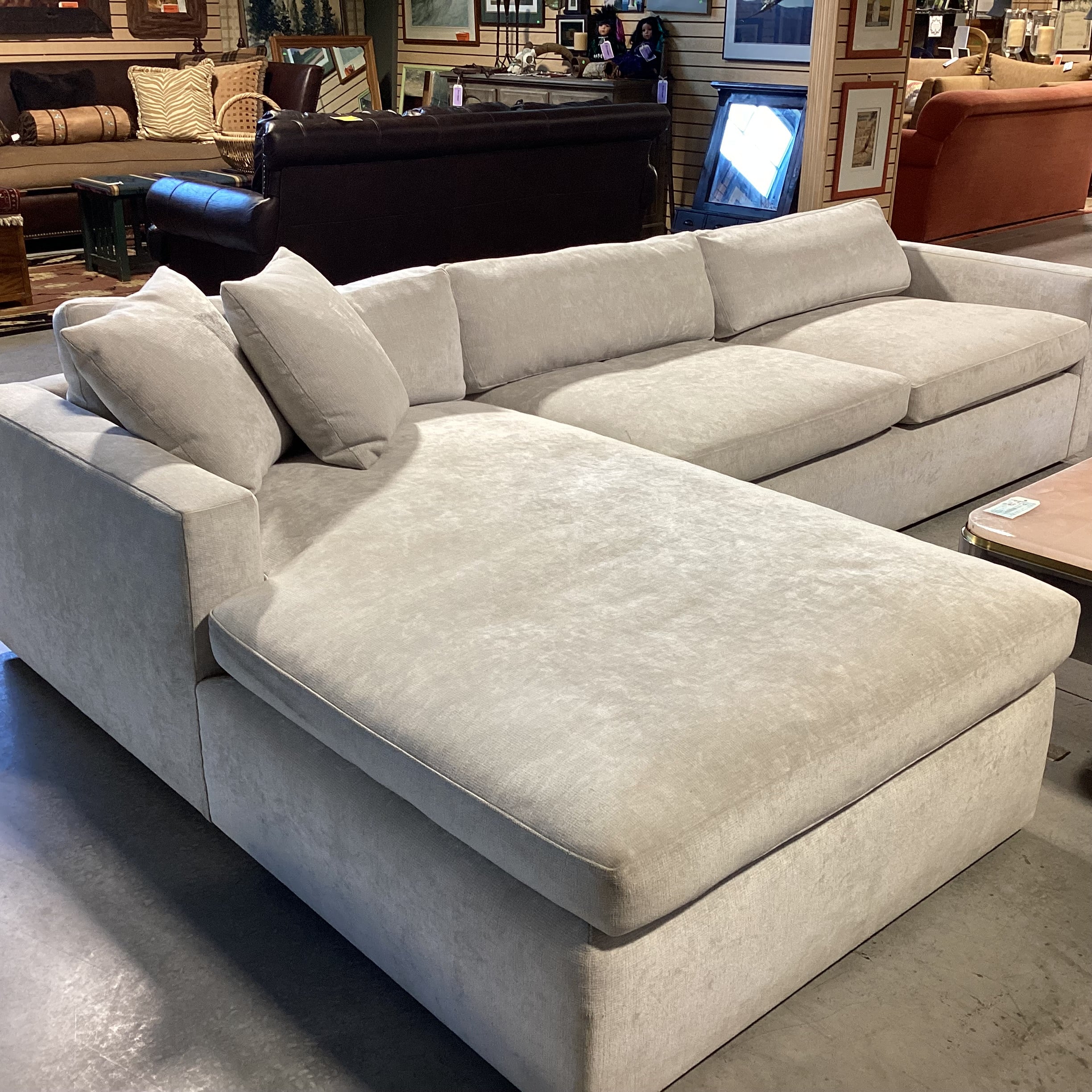 Henry Custom Upholstery Silver Dove Grey Velvet 2 Piece Modern Sectional 121"x 74"x 37"x 24"