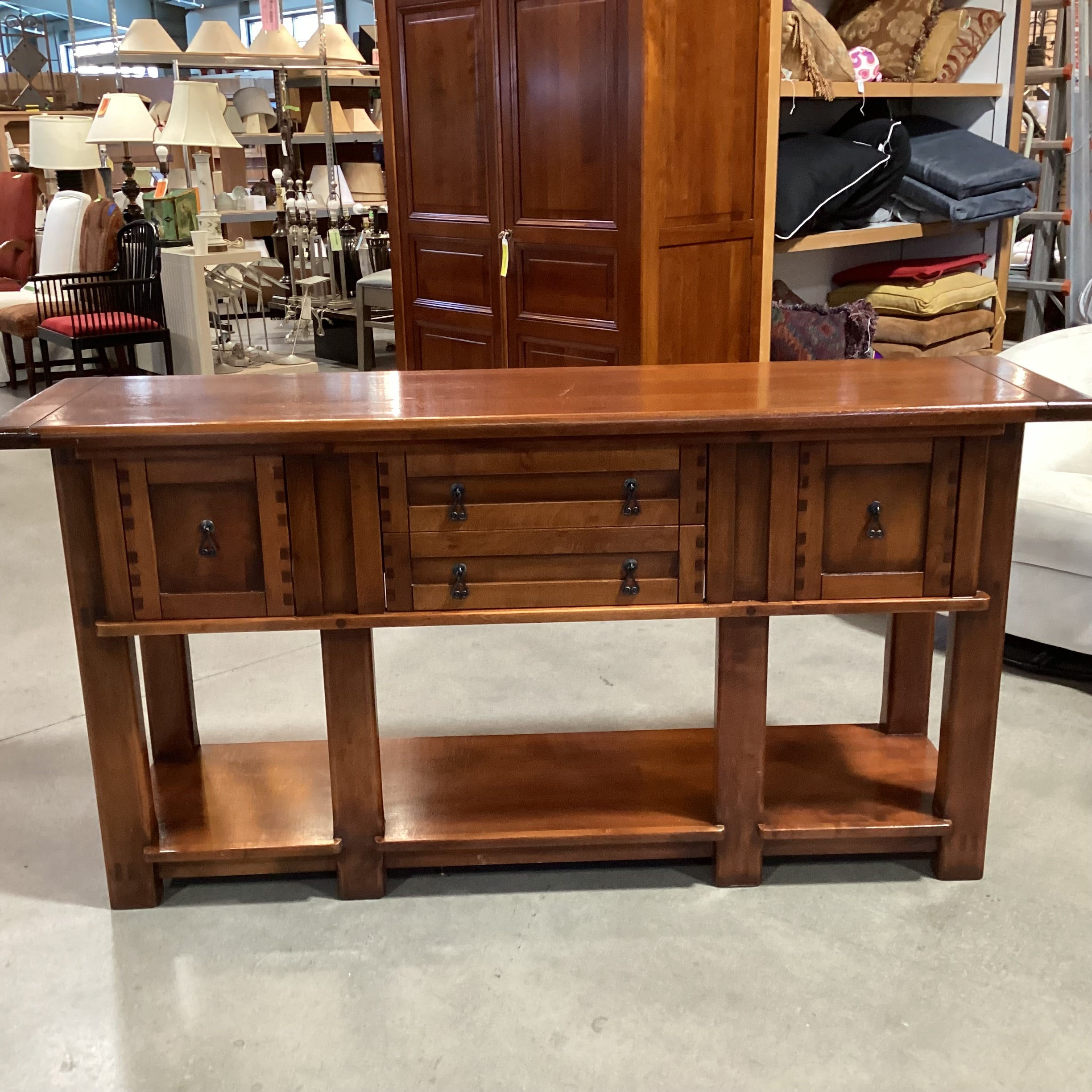 South Cone 4 Drawer Medium Wood Finish Solid Wood Console Credenza 71"x 18"x 35"