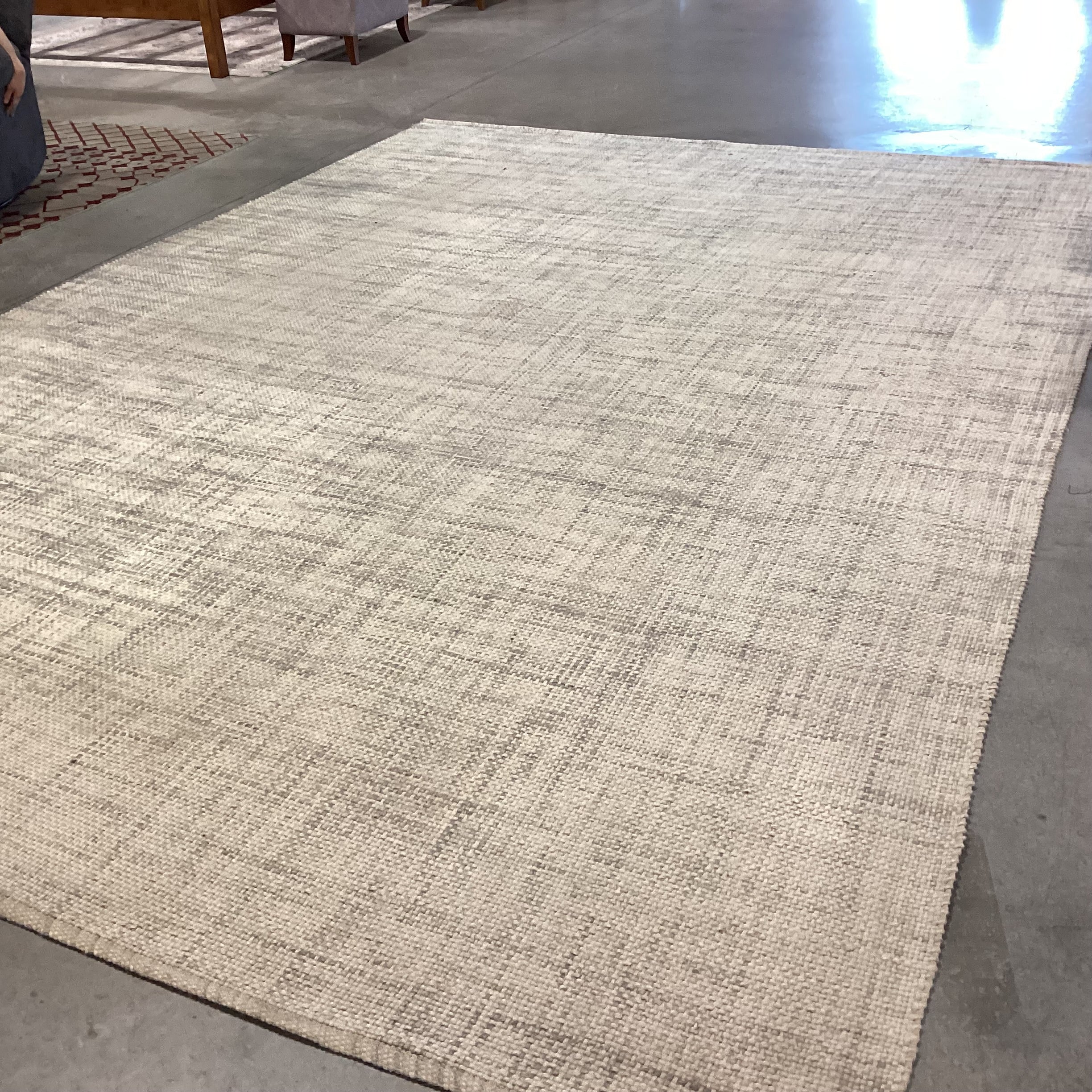 West Elm Cream Grey Blue Heathered Basket Weave Wool Rug 10'x 14'