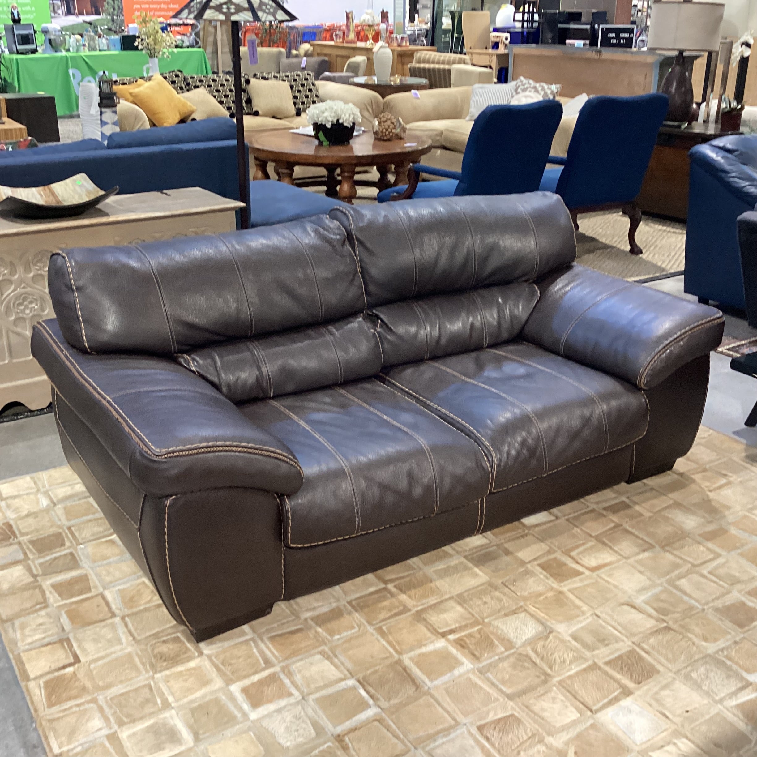 Textured Leather with Stitching Detail Loveseat Sofa 74"x 41"x 26"